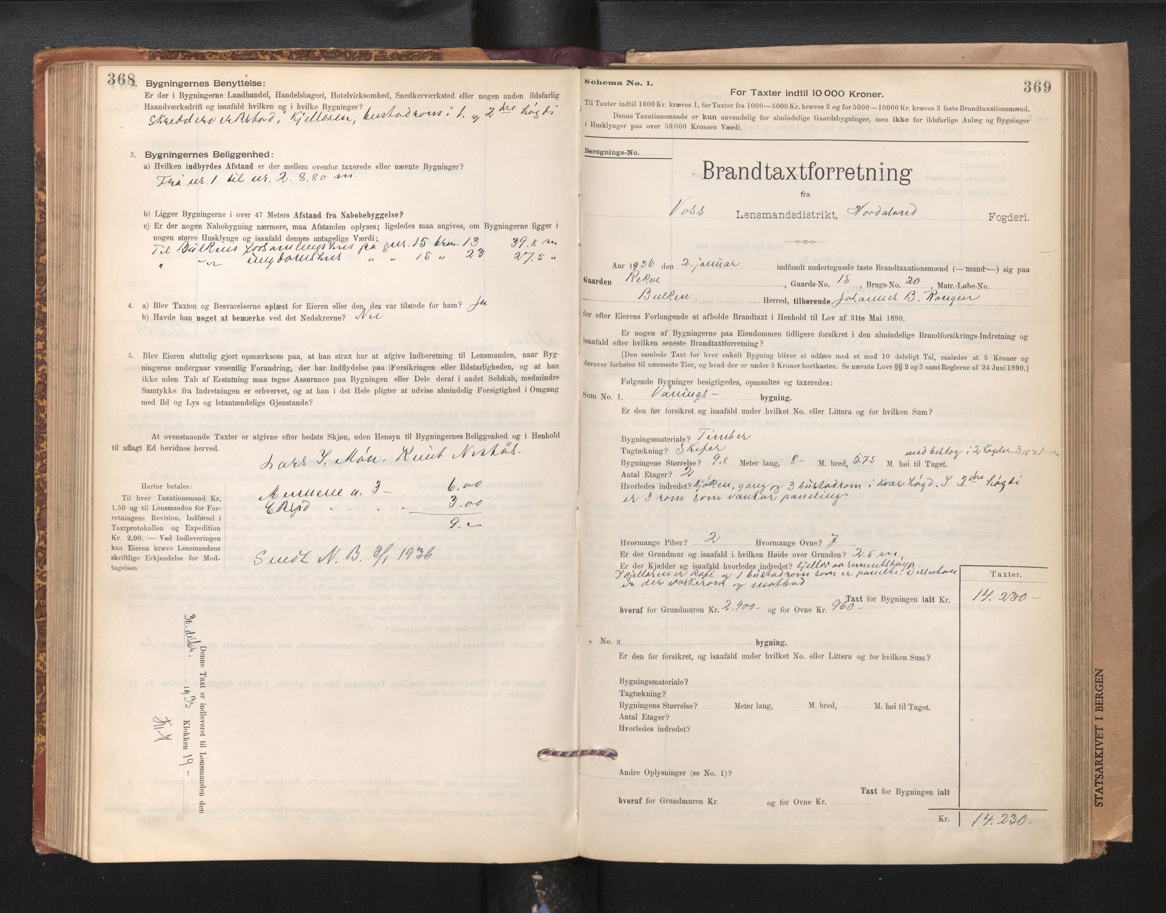 Lensmannen i Voss, AV/SAB-A-35801/0012/L0008: Branntakstprotokoll, skjematakst, 1895-1945, p. 368-369