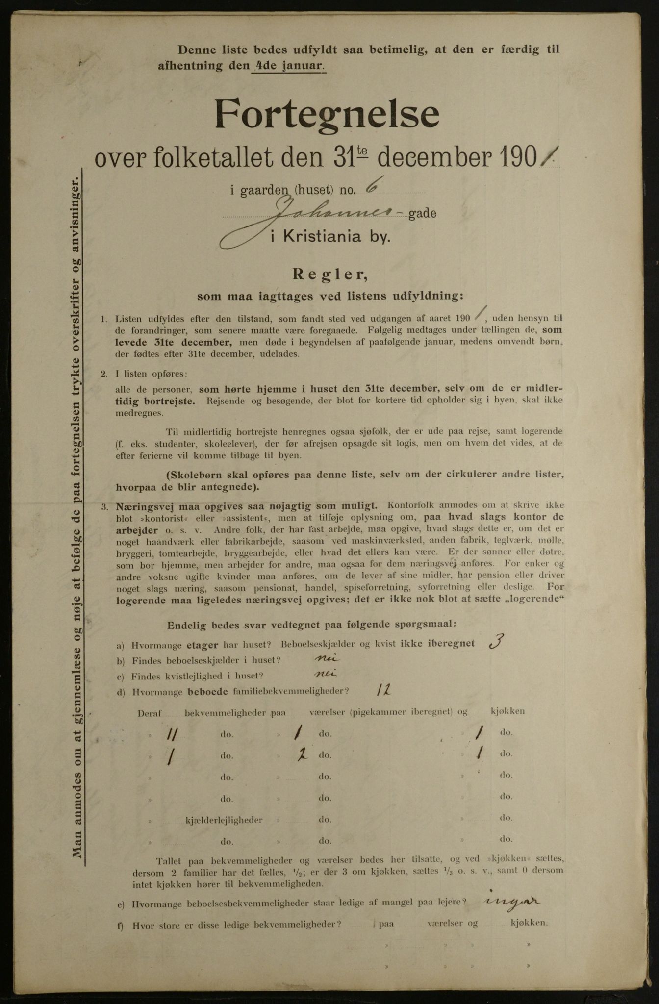 OBA, Municipal Census 1901 for Kristiania, 1901, p. 7338