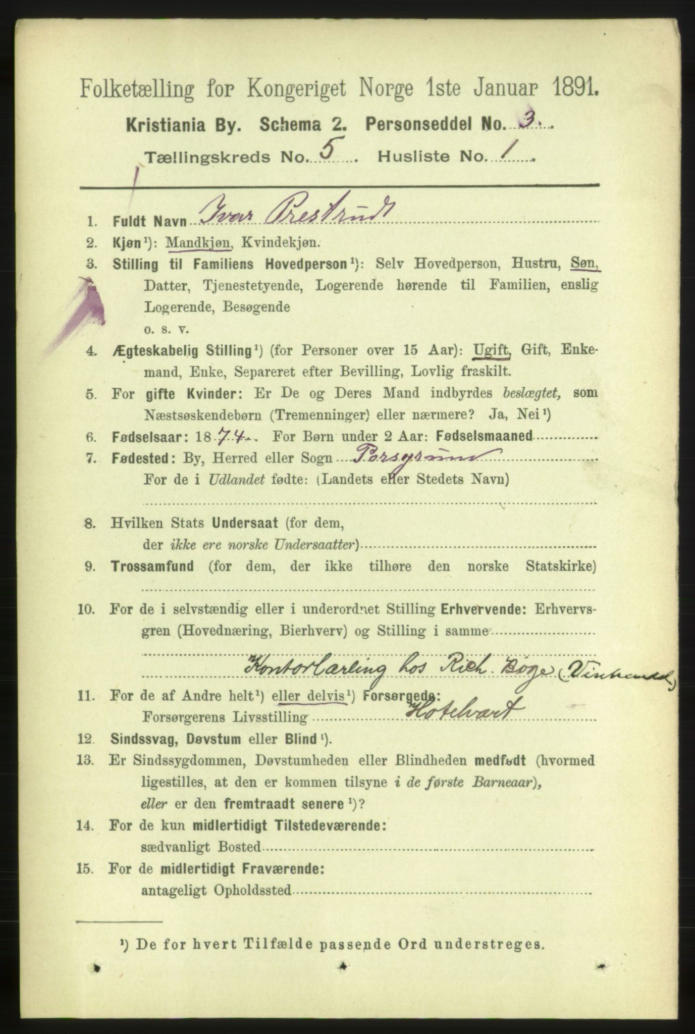 RA, 1891 census for 0301 Kristiania, 1891, p. 2268