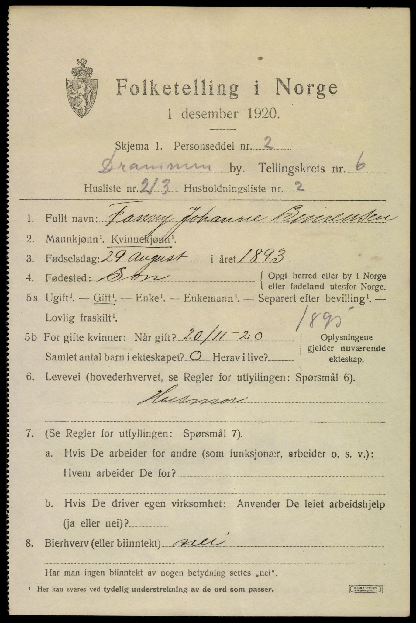 SAKO, 1920 census for Drammen, 1920, p. 46219