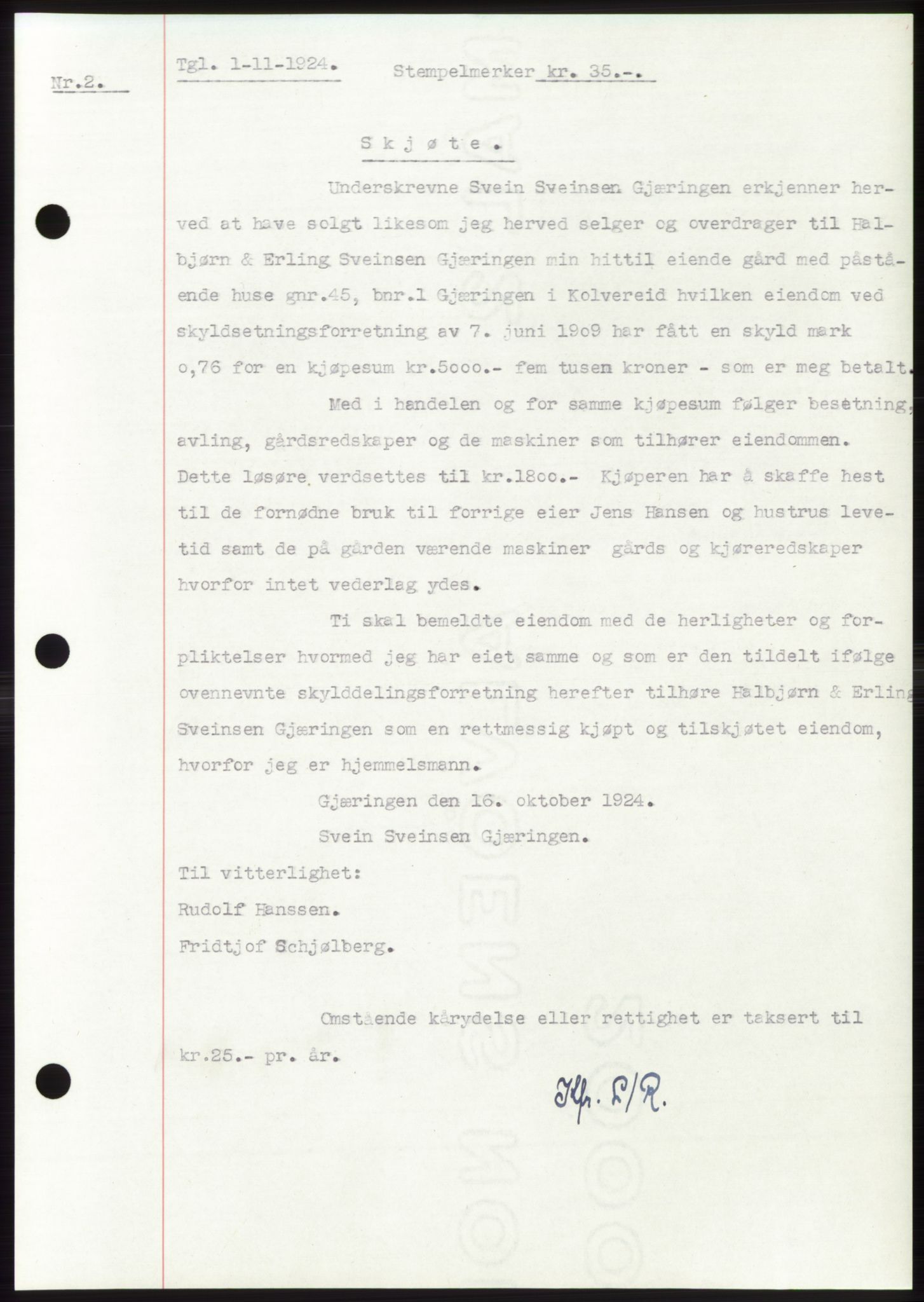 Namdal sorenskriveri, SAT/A-4133/1/2/2C: Mortgage book no. -, 1922-1925, Deed date: 01.11.1924
