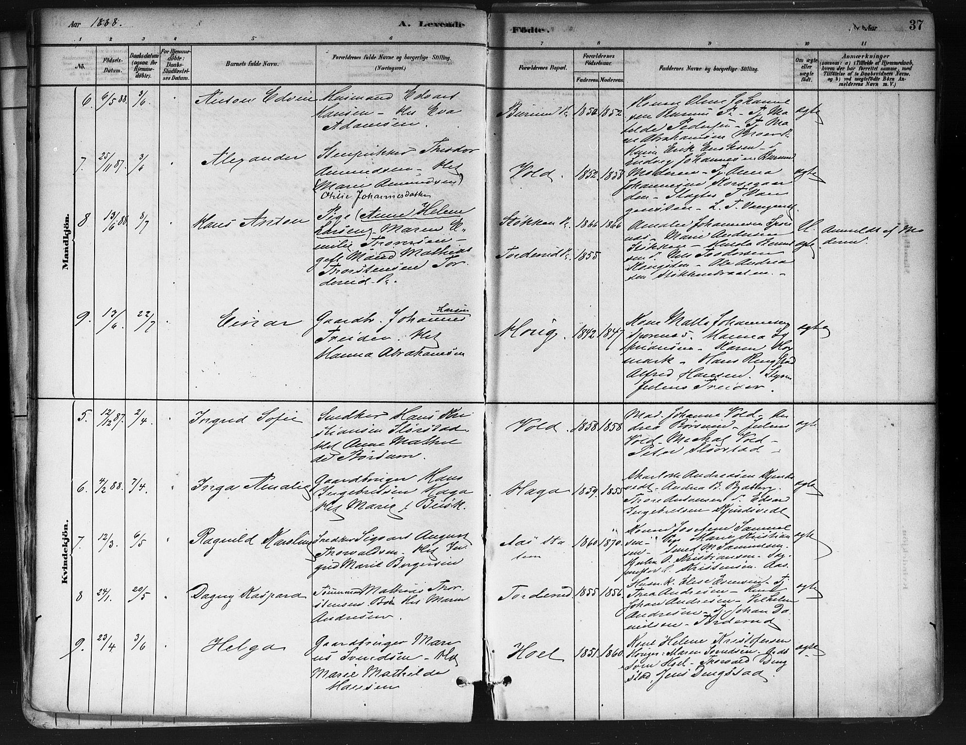 Ås prestekontor Kirkebøker, SAO/A-10894/F/Fa/L0009: Parish register (official) no. I 9, 1881-1900, p. 37