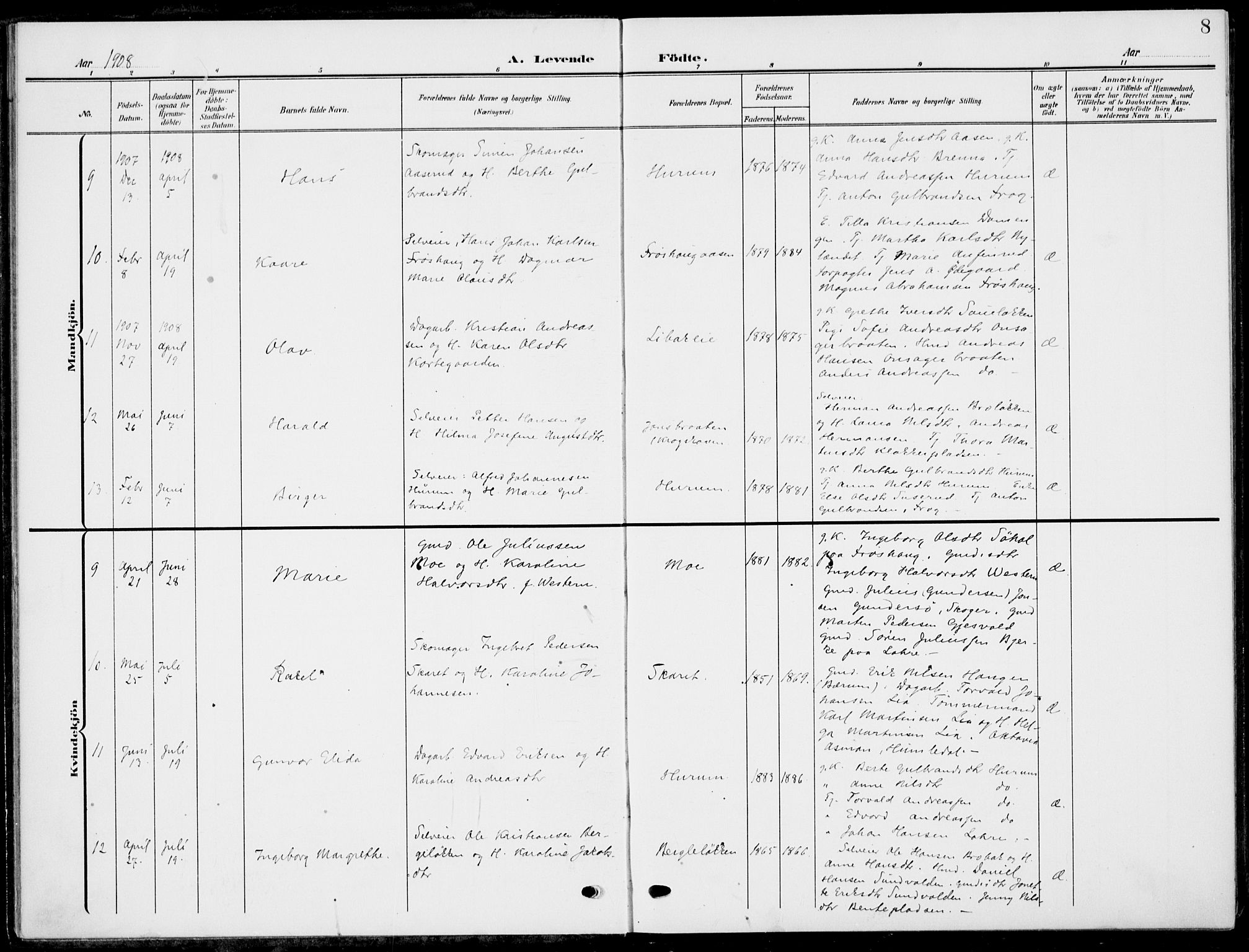 Hole kirkebøker, AV/SAKO-A-228/F/Fa/L0010: Parish register (official) no. I 10, 1907-1917, p. 8