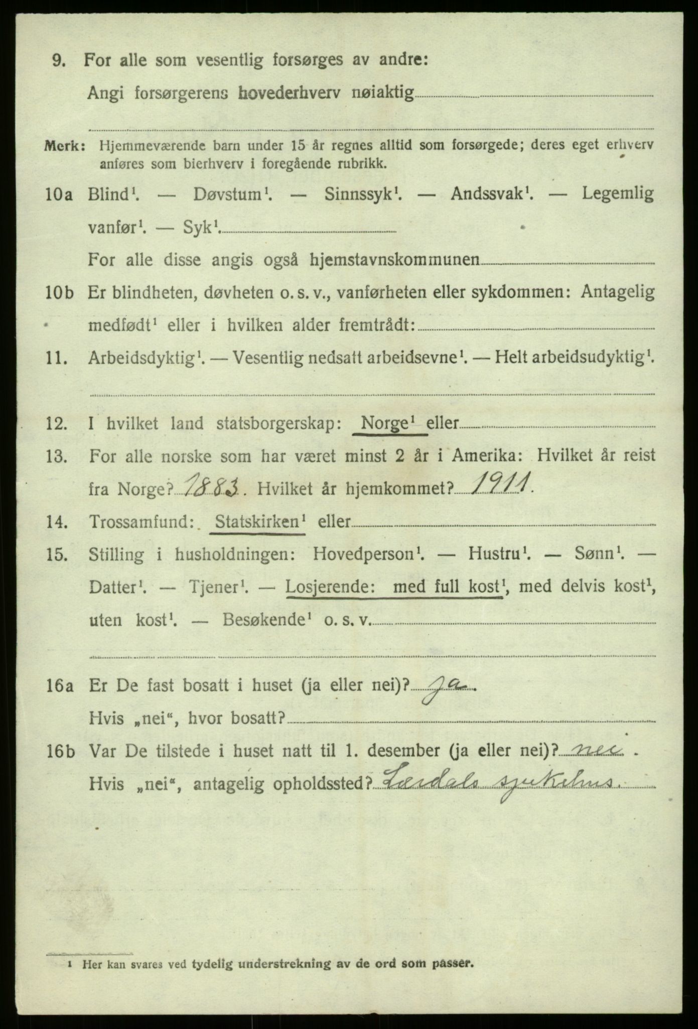 SAB, 1920 census for Lærdal, 1920, p. 2201