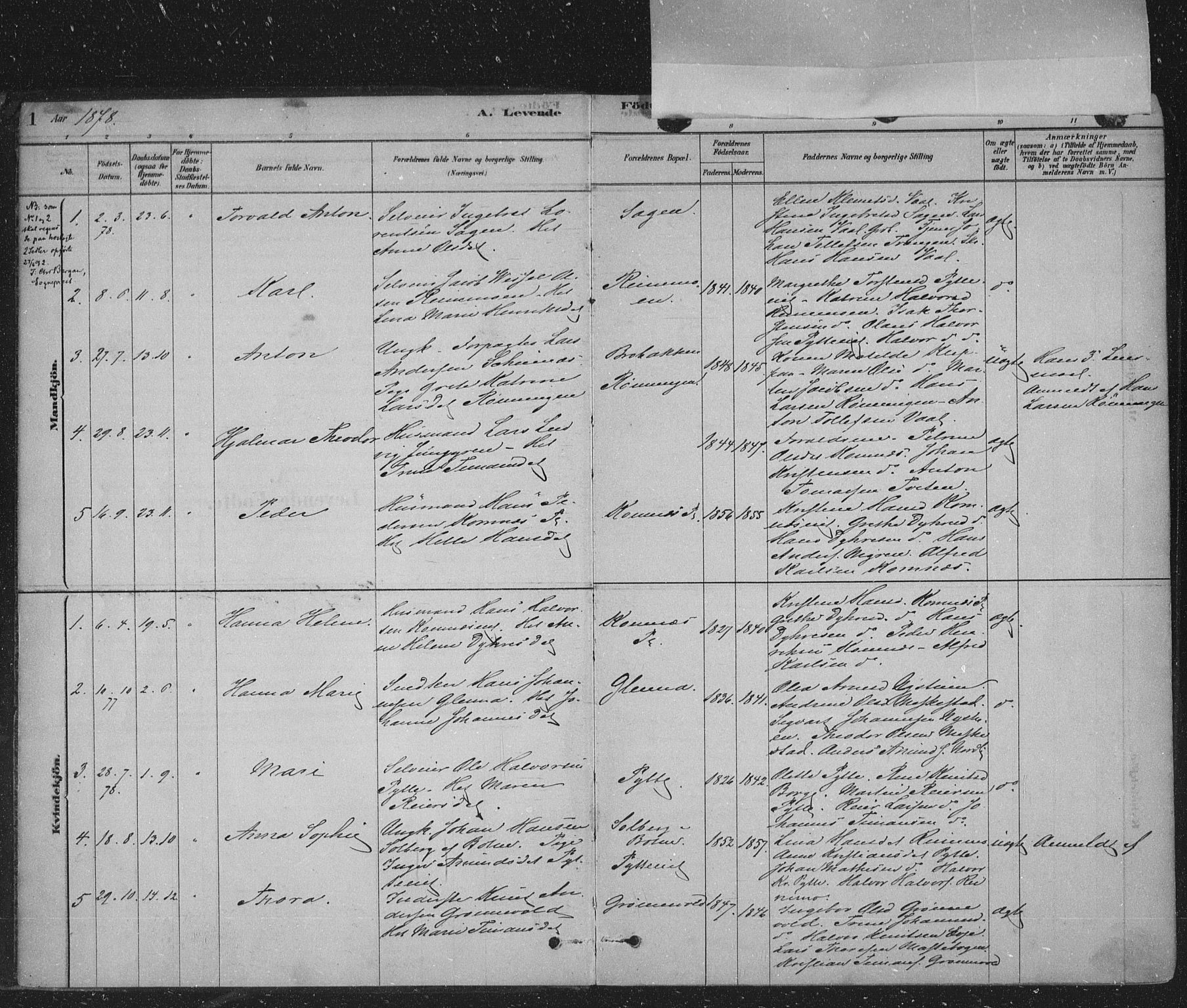 Sandsvær kirkebøker, AV/SAKO-A-244/F/Fe/L0001: Parish register (official) no. V 1, 1878-1936, p. 1