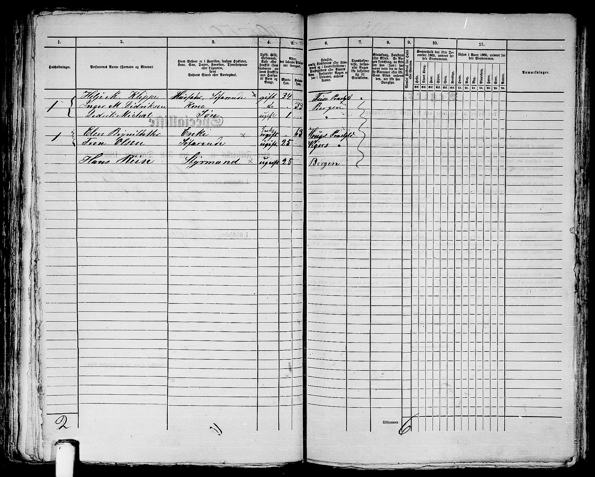 RA, 1865 census for Bergen, 1865, p. 1253