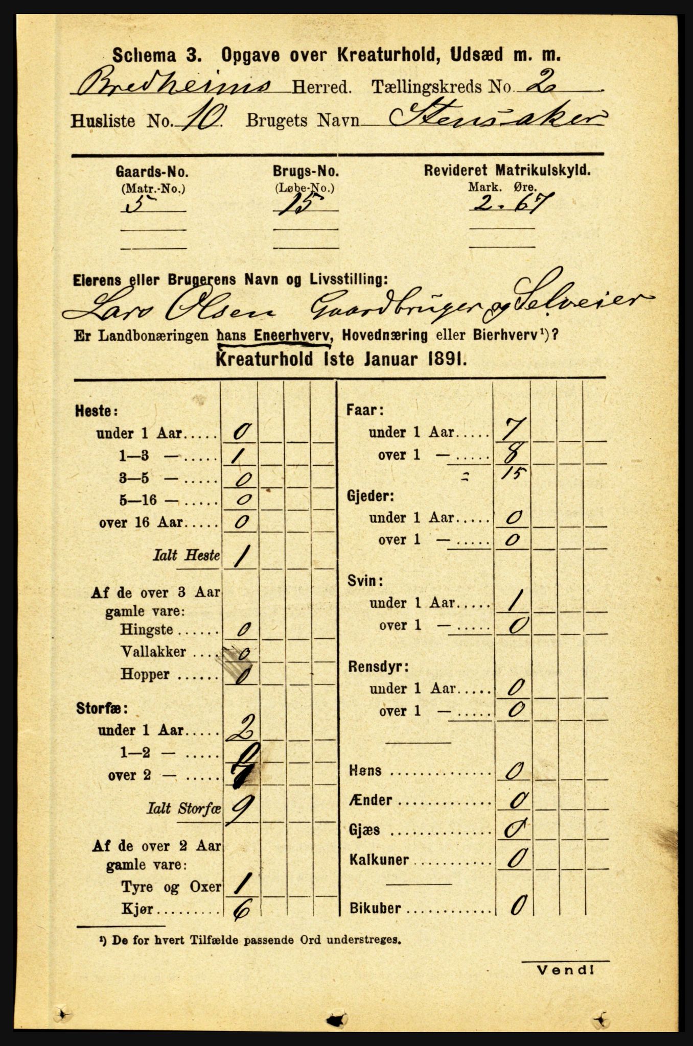 RA, 1891 census for 1446 Breim, 1891, p. 2422