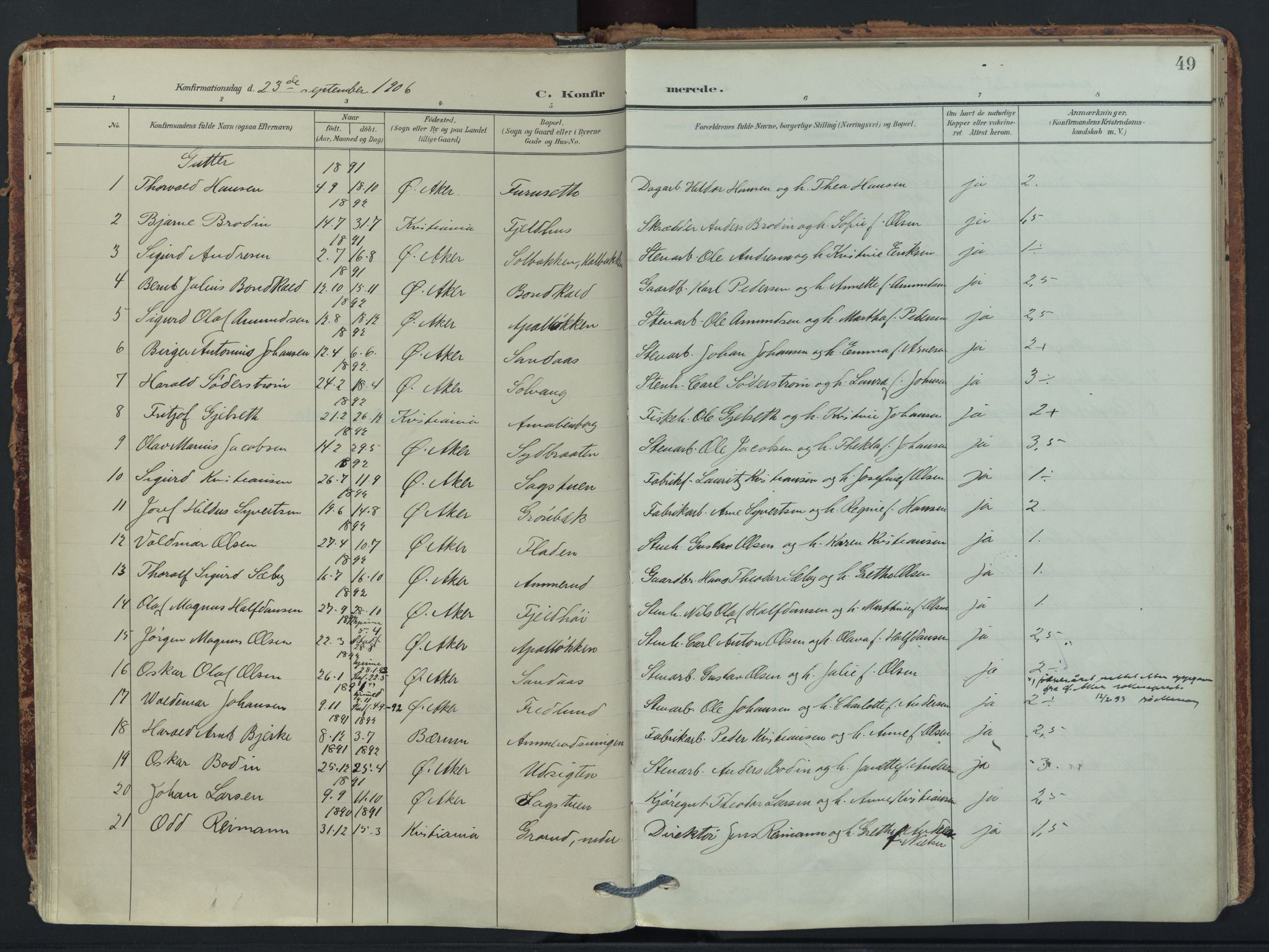 Østre Aker prestekontor Kirkebøker, AV/SAO-A-10840/F/Fb/L0001: Parish register (official) no. II 1, 1906-1931, p. 49