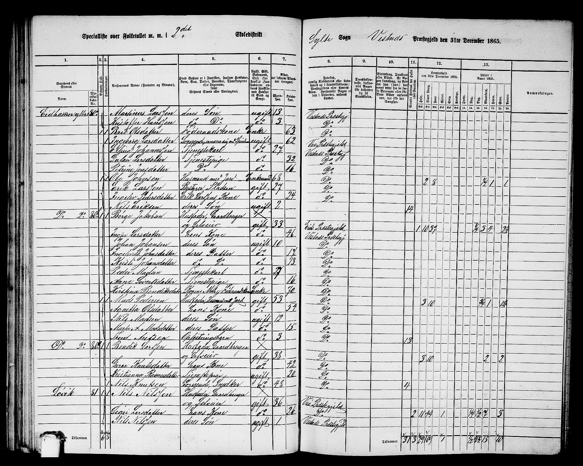 RA, 1865 census for Vestnes, 1865, p. 56