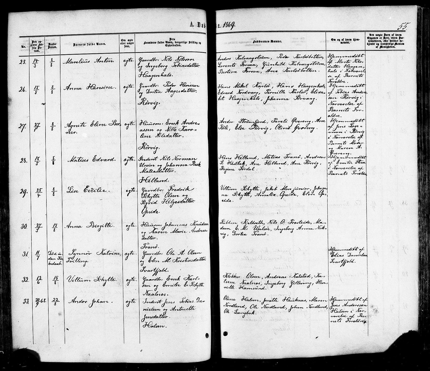 Ministerialprotokoller, klokkerbøker og fødselsregistre - Nordland, SAT/A-1459/859/L0845: Parish register (official) no. 859A05, 1863-1877, p. 55