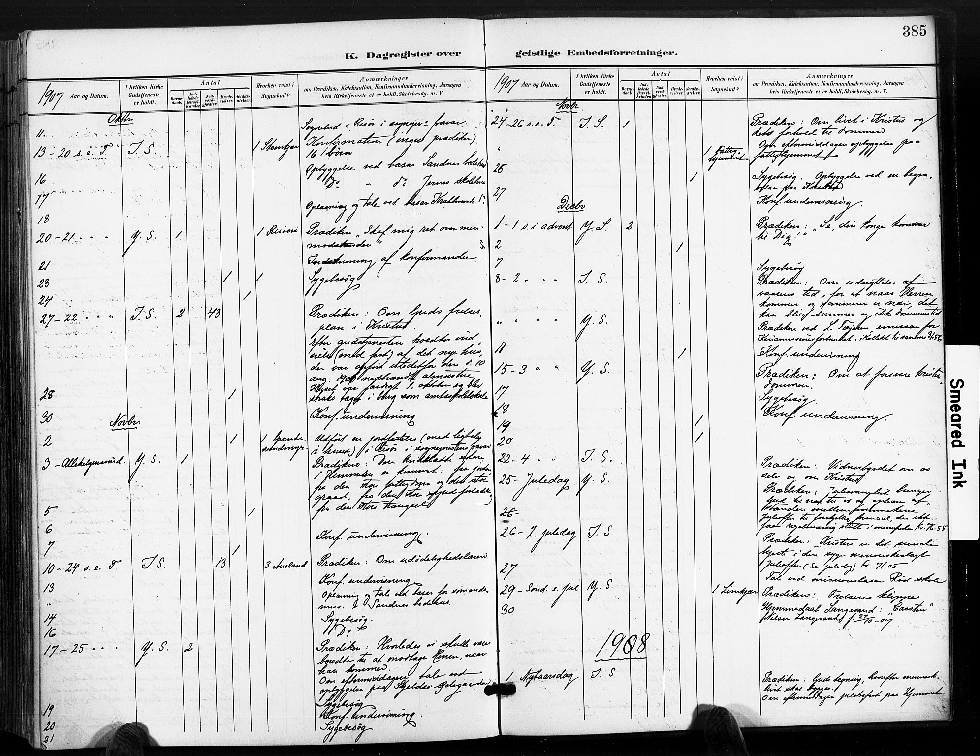 Søndeled sokneprestkontor, SAK/1111-0038/F/Fa/L0006: Parish register (official) no. A 6, 1900-1922, p. 385