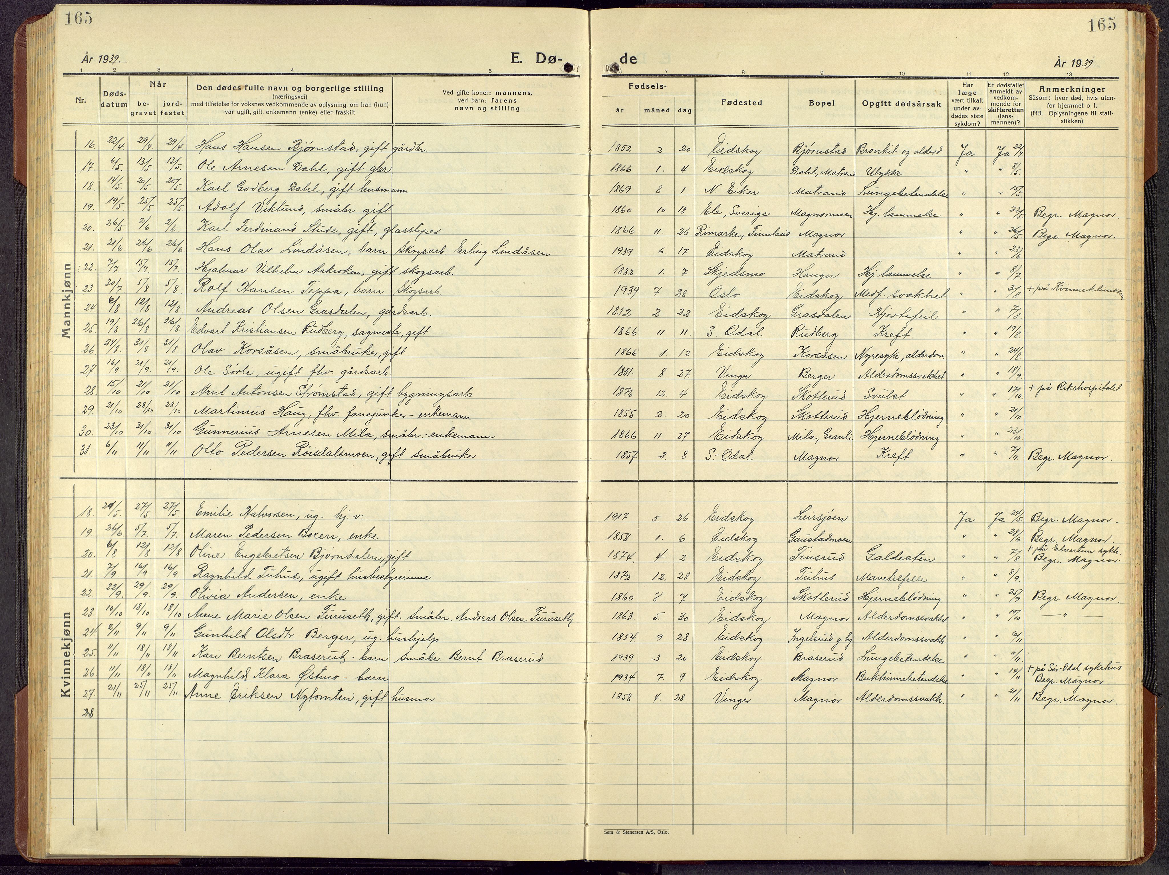 Eidskog prestekontor, AV/SAH-PREST-026/H/Ha/Hab/L0008: Parish register (copy) no. 8, 1938-1959, p. 165