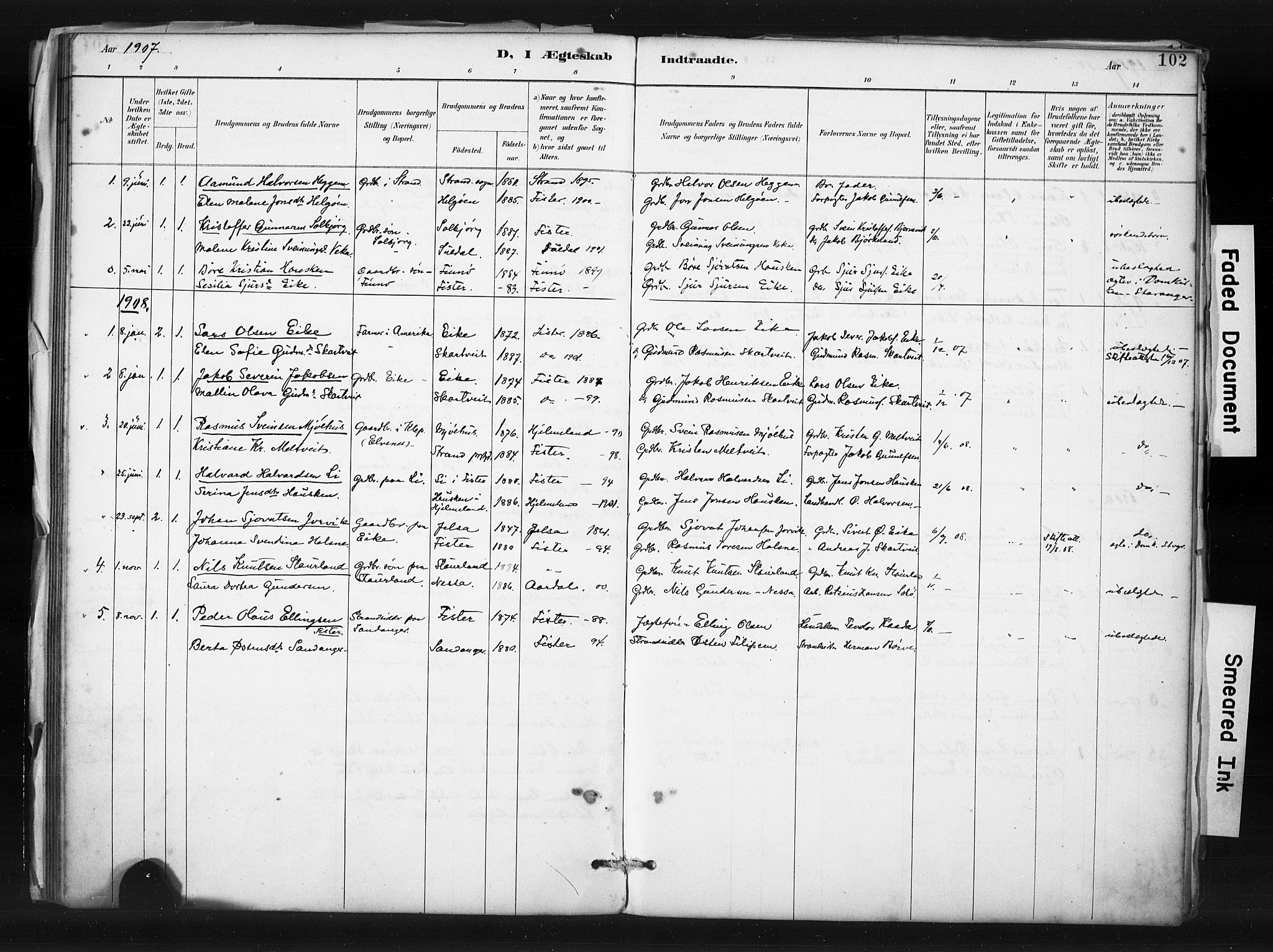 Hjelmeland sokneprestkontor, SAST/A-101843/01/IV/L0015: Parish register (official) no. A 15, 1887-1910, p. 102