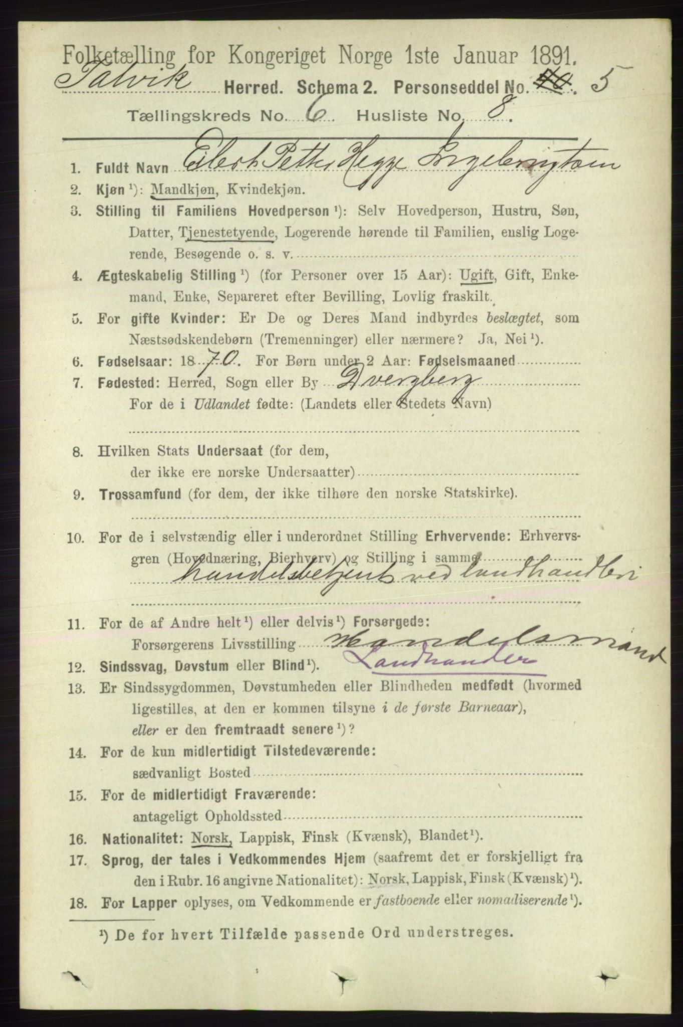 RA, 1891 census for 2013 Talvik, 1891, p. 1654