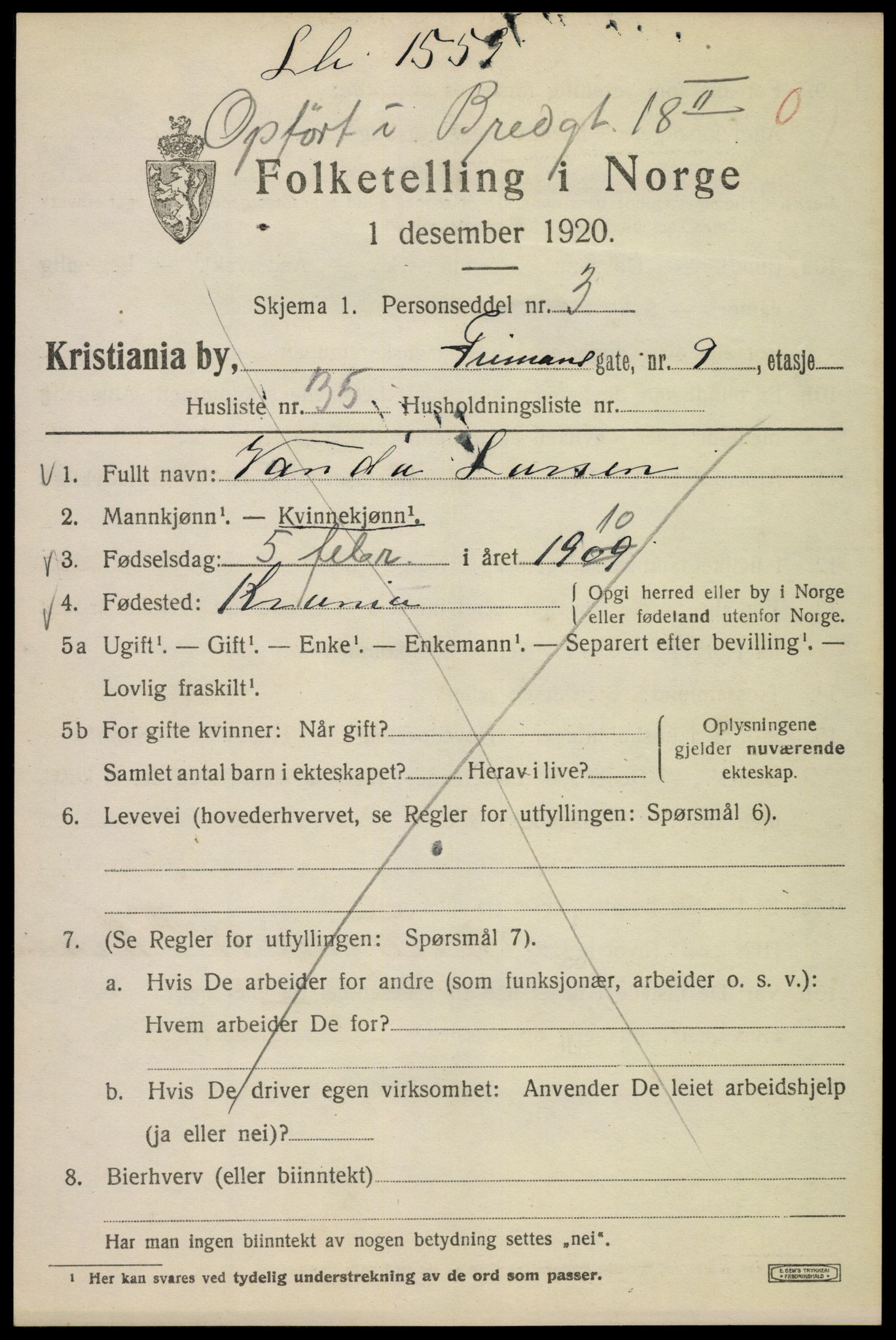 SAO, 1920 census for Kristiania, 1920, p. 238741