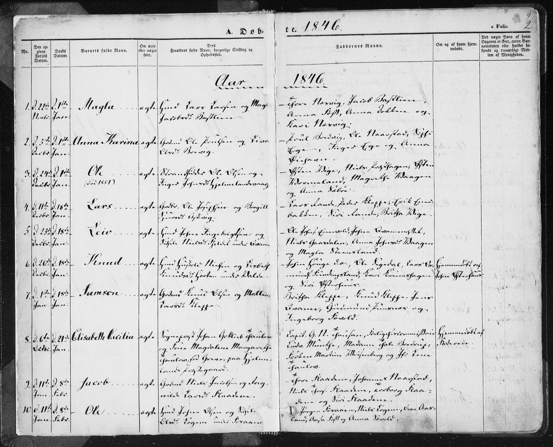 Hjelmeland sokneprestkontor, SAST/A-101843/01/IV/L0009: Parish register (official) no. A 9, 1846-1860, p. 2