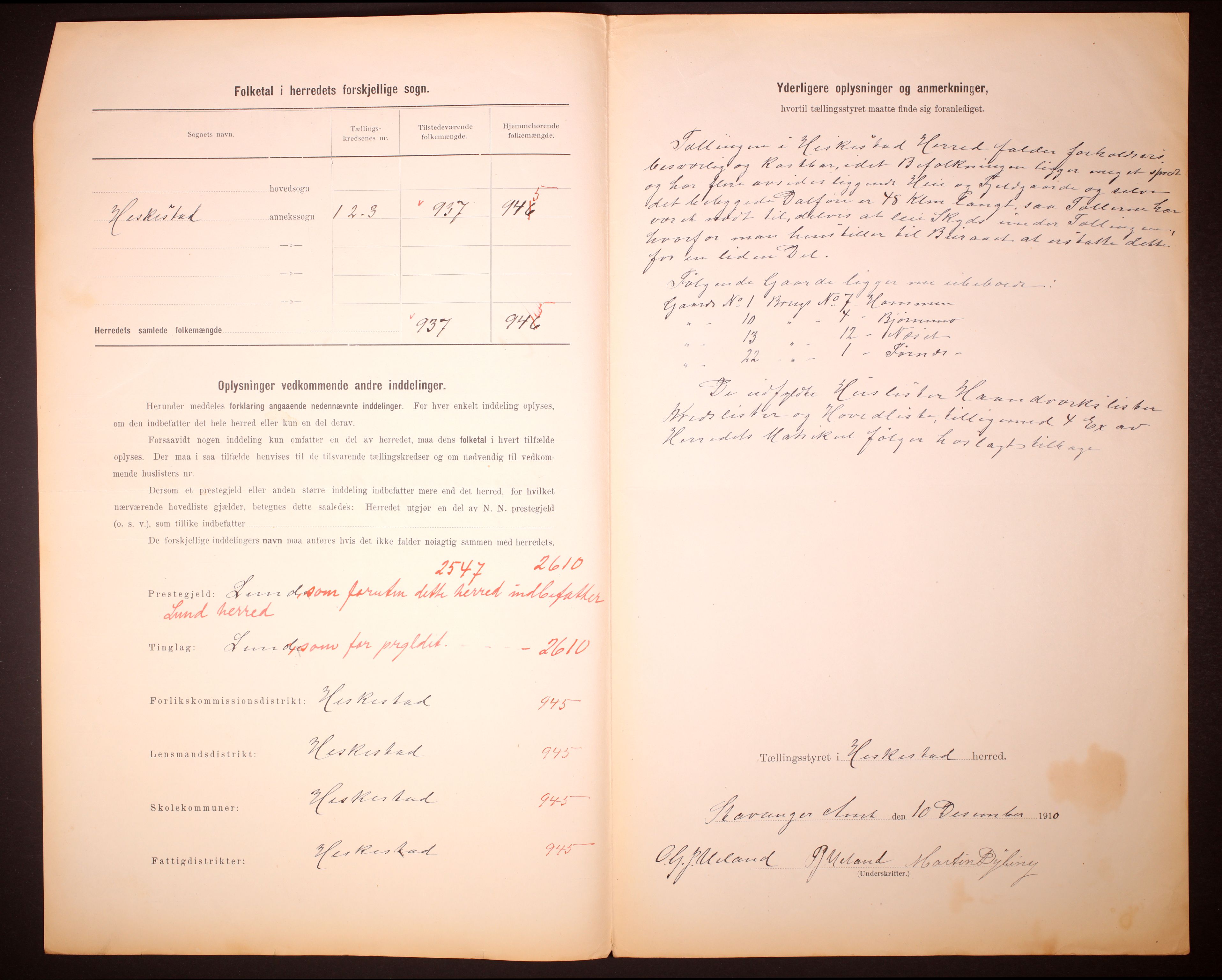 RA, 1910 census for Heskestad, 1910, p. 3