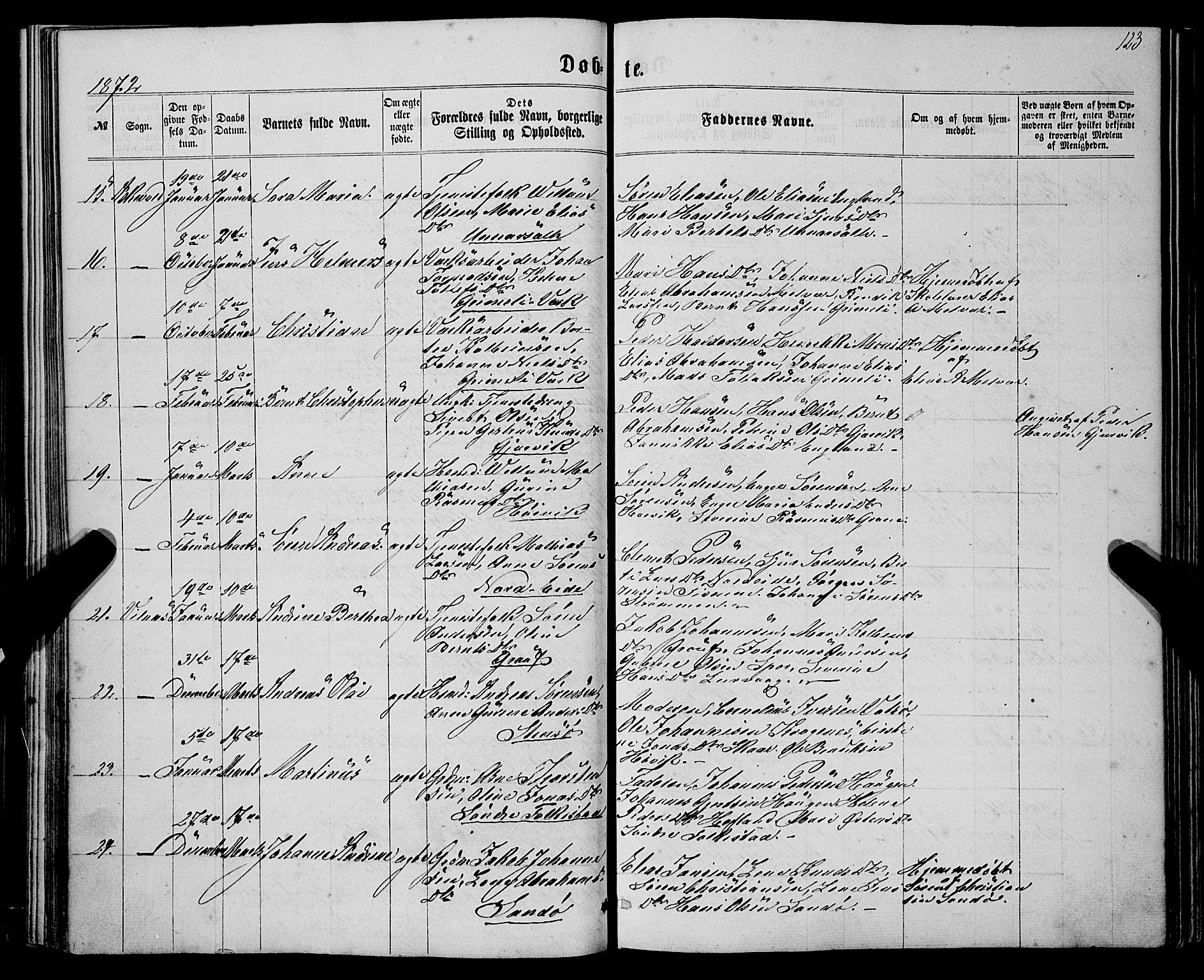 Askvoll sokneprestembete, SAB/A-79501/H/Haa/Haaa/L0012: Parish register (official) no. A 12, 1859-1878, p. 123