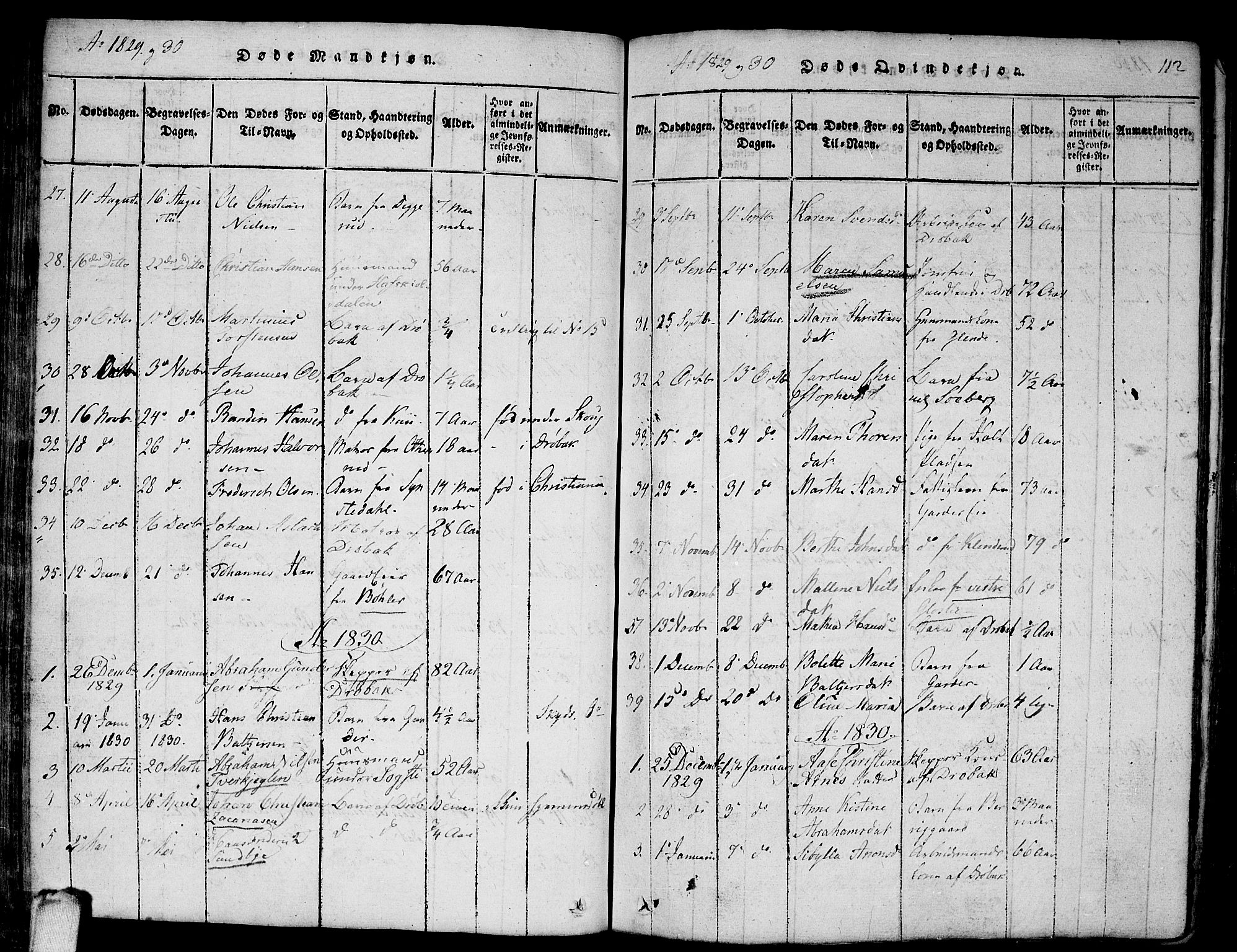 Drøbak prestekontor Kirkebøker, SAO/A-10142a/F/Fa/L0001: Parish register (official) no. I 1, 1816-1842, p. 112