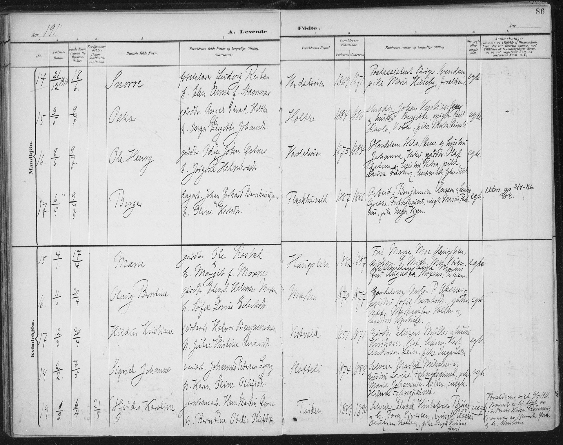 Ministerialprotokoller, klokkerbøker og fødselsregistre - Nord-Trøndelag, AV/SAT-A-1458/723/L0246: Parish register (official) no. 723A15, 1900-1917, p. 86