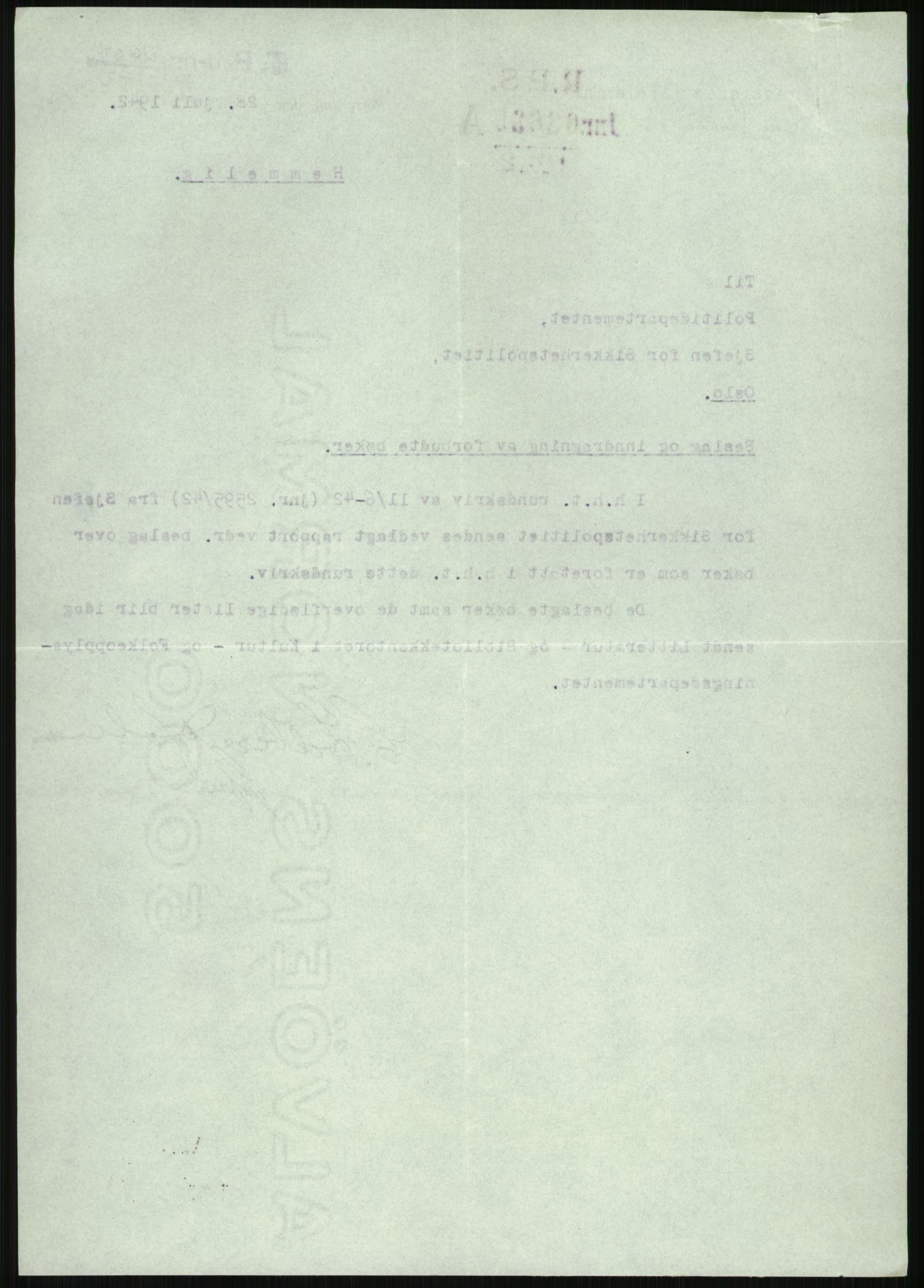 Statspolitiet - Hovedkontoret / Osloavdelingen, AV/RA-S-1329/F/L0091: Beslaglagt litteratur, 1941-1943, p. 552