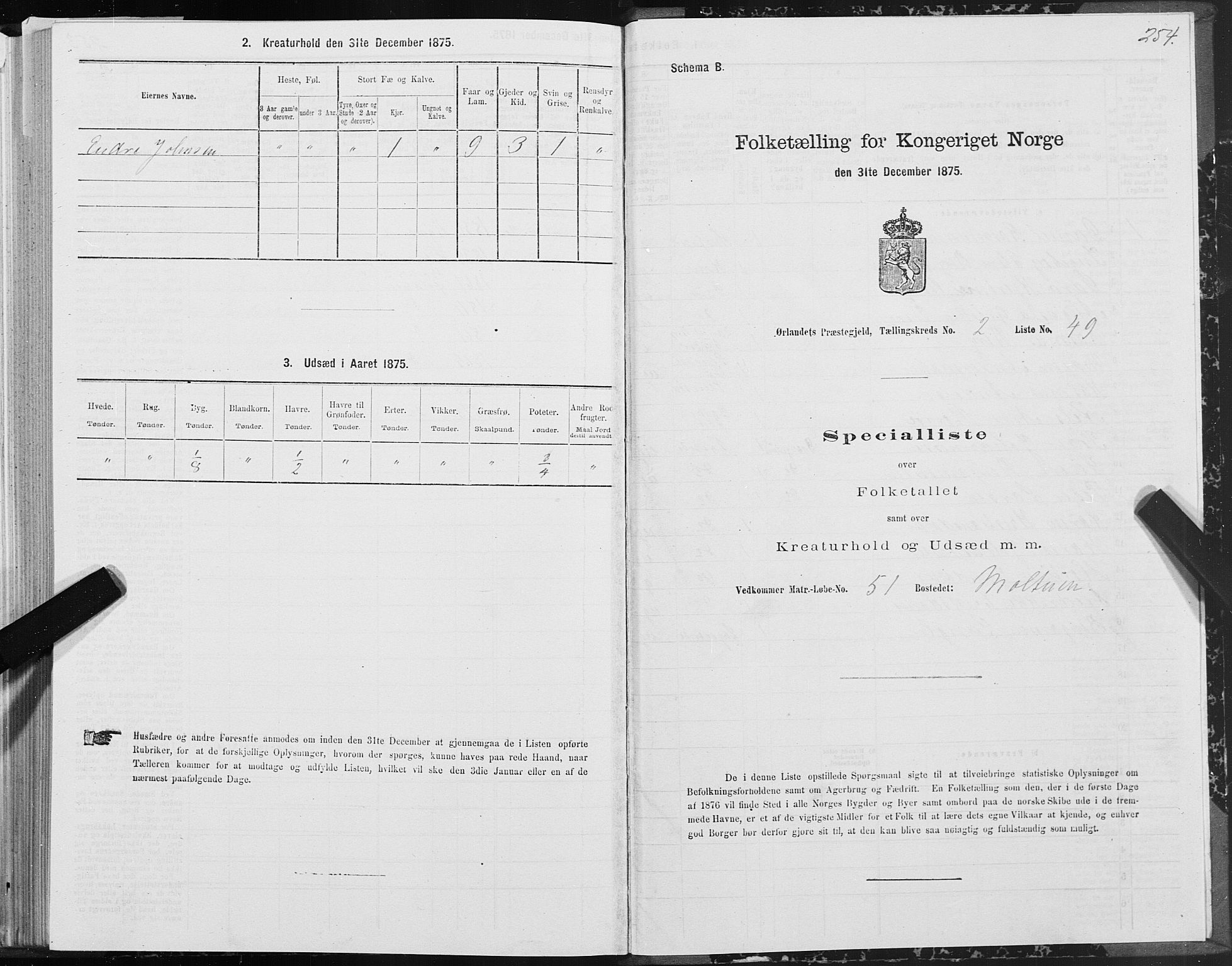 SAT, 1875 census for 1621P Ørland, 1875, p. 1254