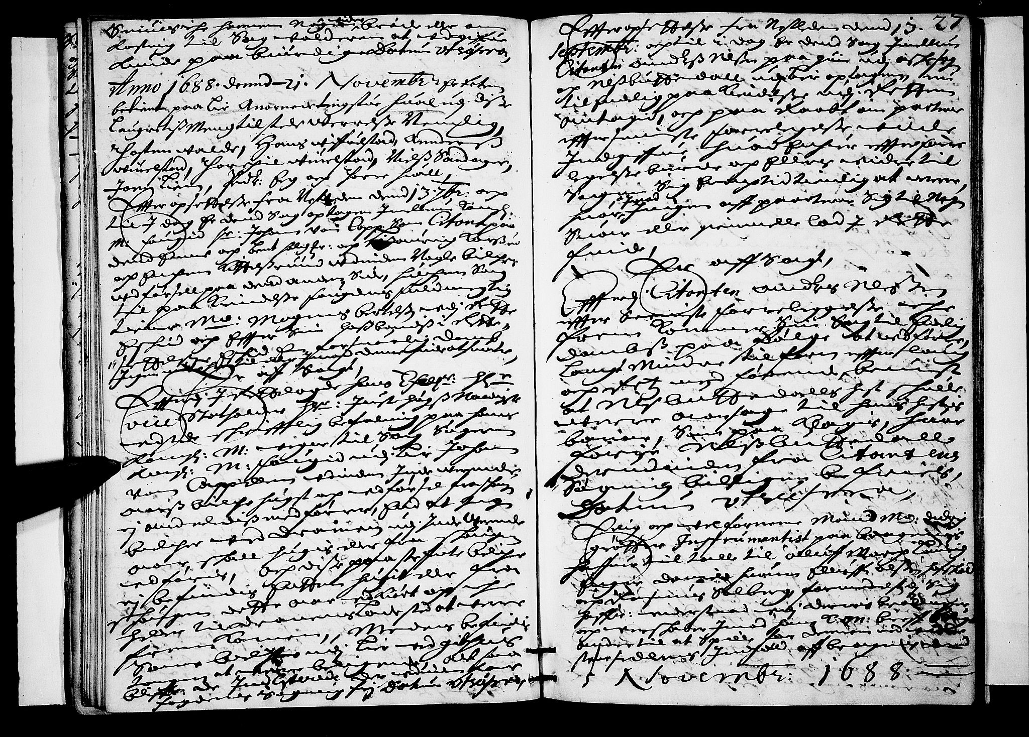 Lier, Røyken og Hurum sorenskriveri, SAKO/A-89/F/Fa/L0029: Tingbok, 1688, p. 27