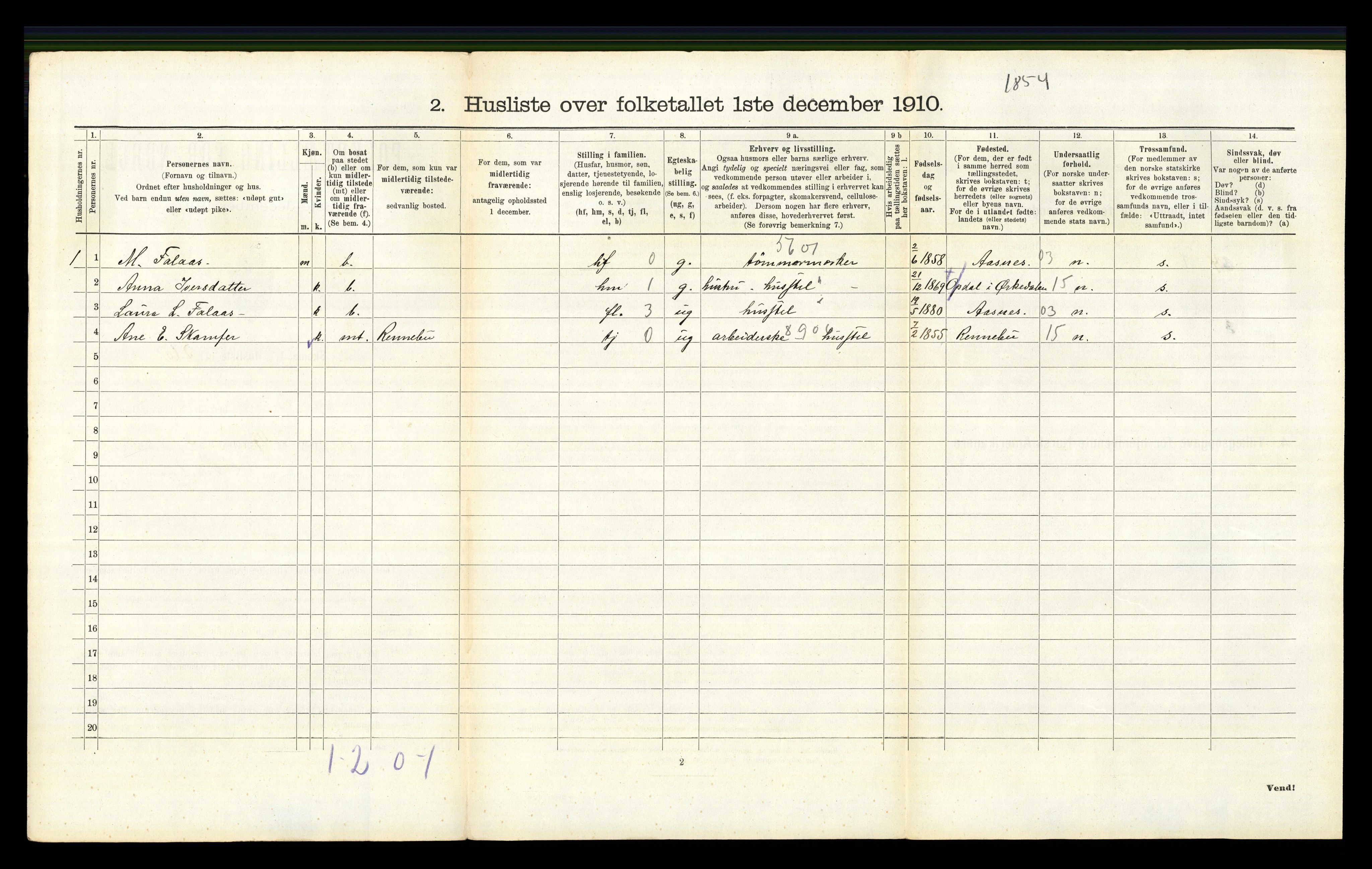 RA, 1910 census for Kvikne, 1910, p. 450