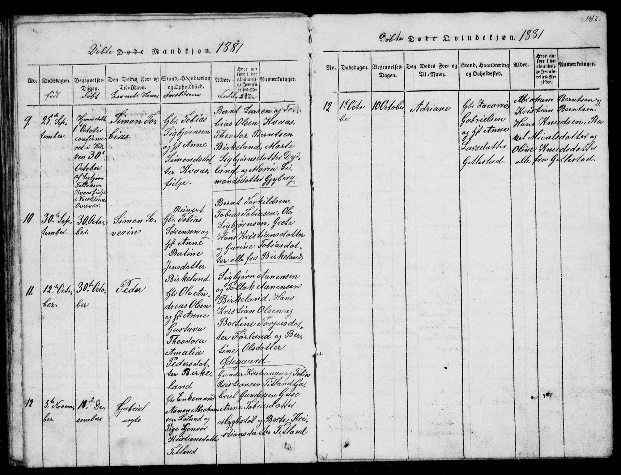 Lyngdal sokneprestkontor, AV/SAK-1111-0029/F/Fb/Fbb/L0001: Parish register (copy) no. B 1, 1816-1900, p. 182