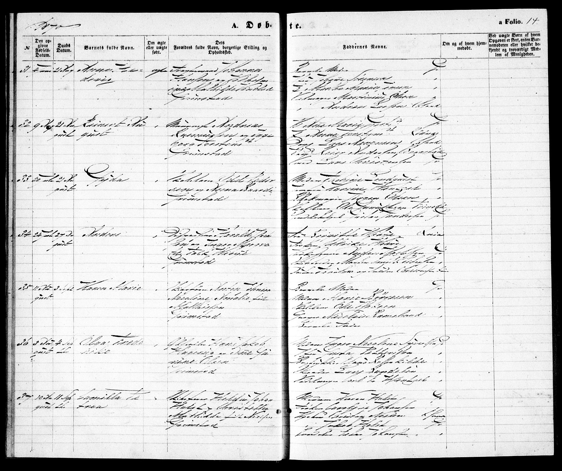 Grimstad sokneprestkontor, AV/SAK-1111-0017/F/Fa/L0002: Parish register (official) no. A 1, 1869-1881, p. 14