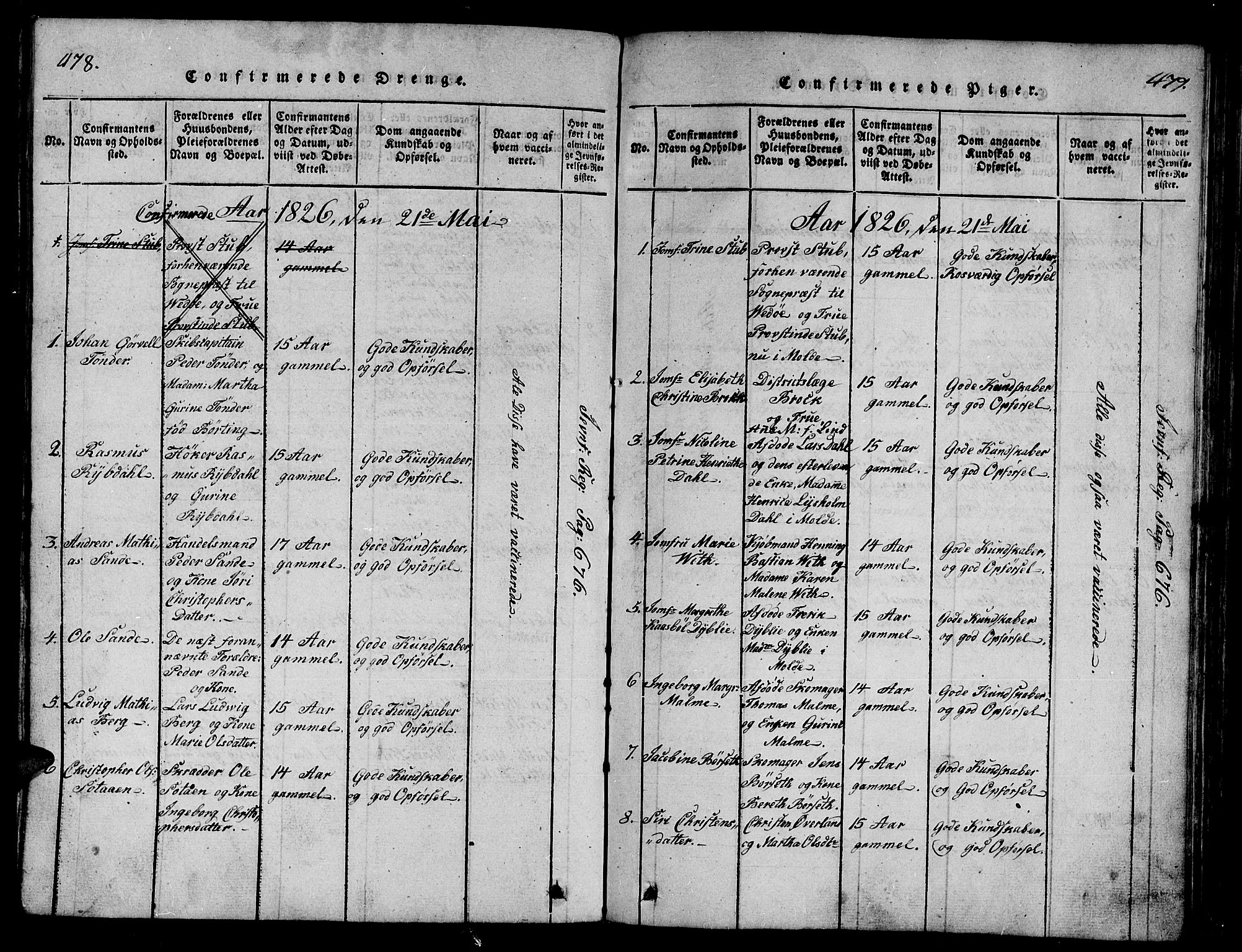 Ministerialprotokoller, klokkerbøker og fødselsregistre - Møre og Romsdal, SAT/A-1454/558/L0700: Parish register (copy) no. 558C01, 1818-1868, p. 478-479