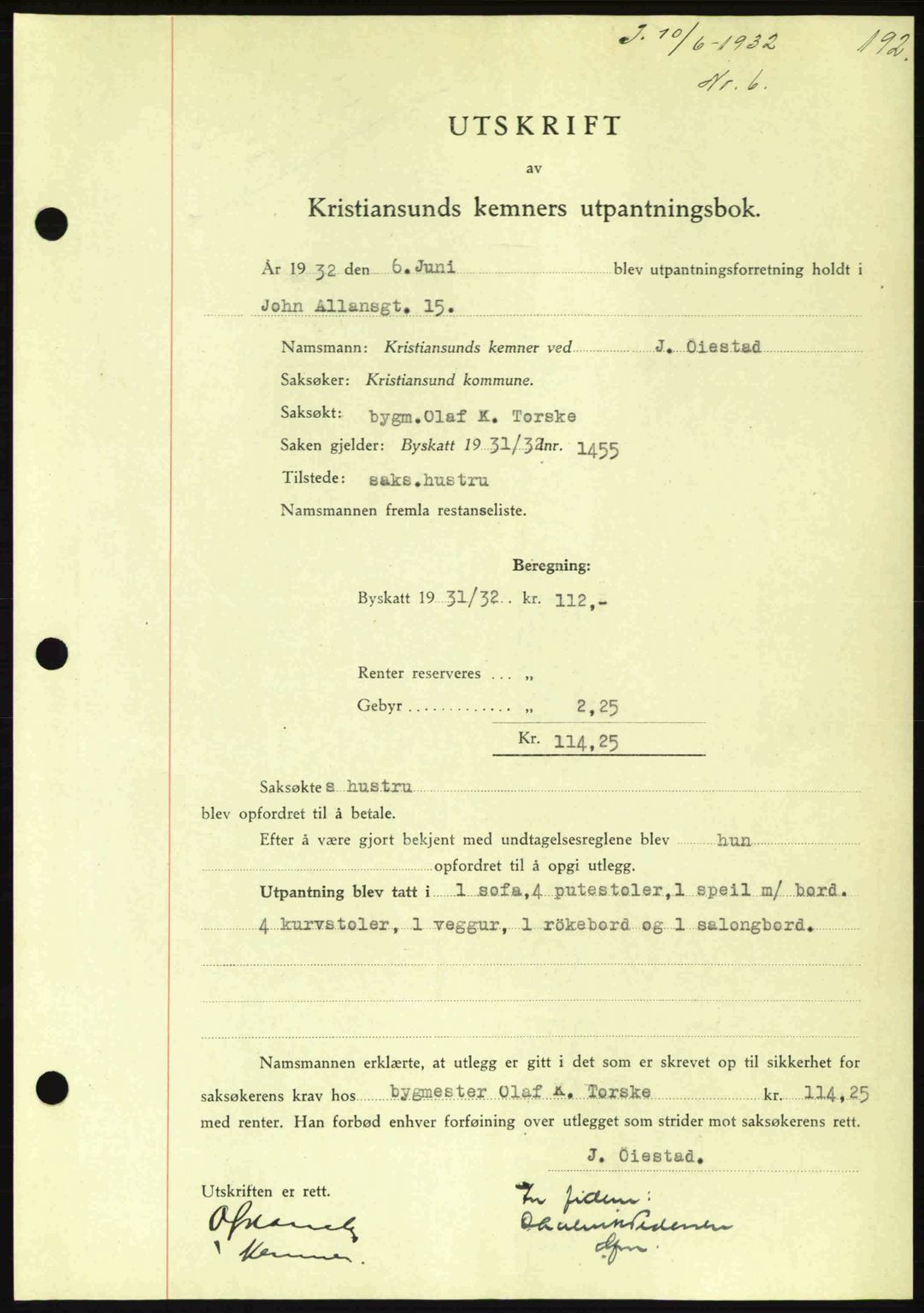 Kristiansund byfogd, AV/SAT-A-4587/A/27: Mortgage book no. 26, 1931-1933, Deed date: 10.06.1932