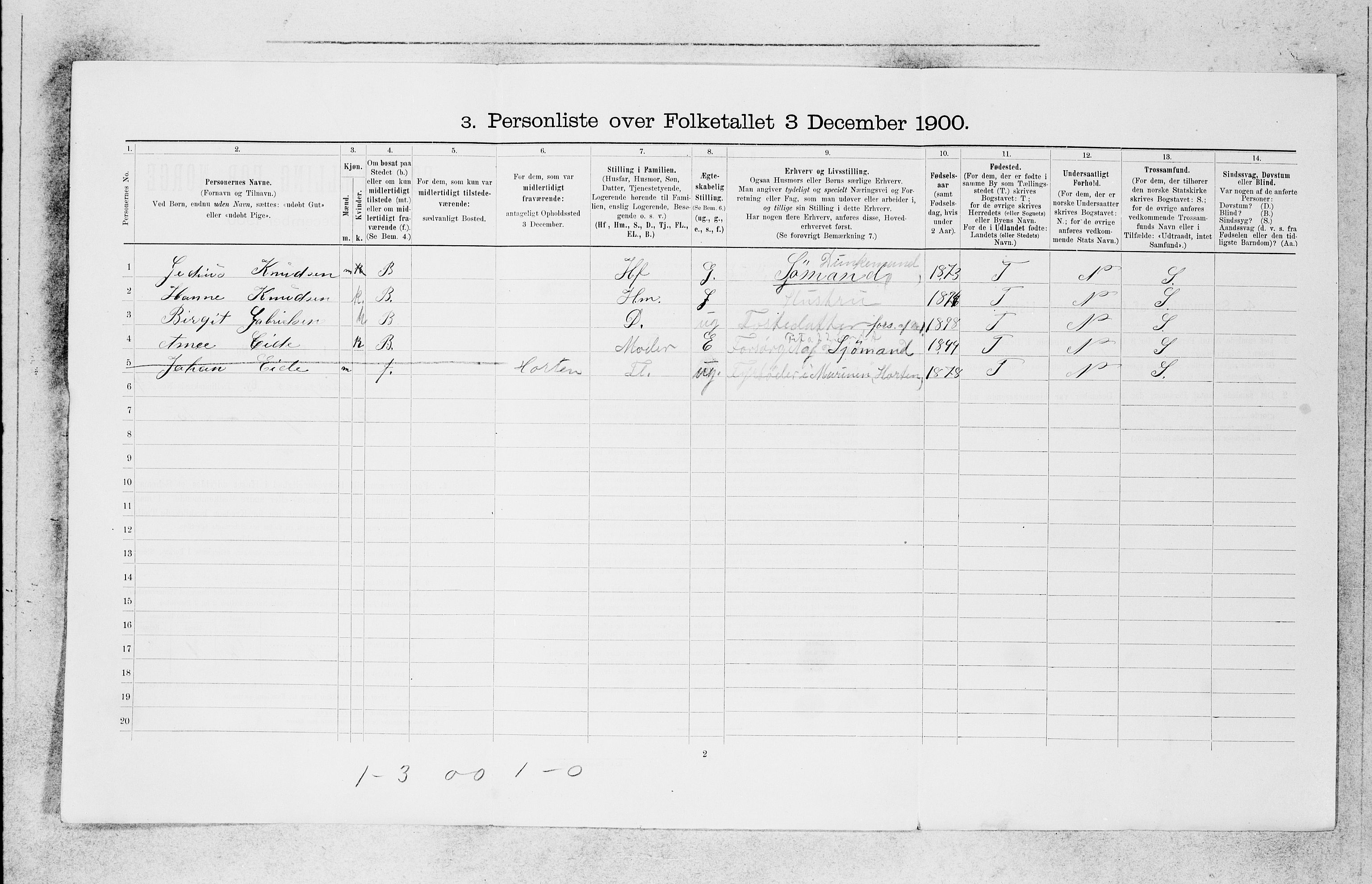 SAB, 1900 census for Bergen, 1900, p. 15412