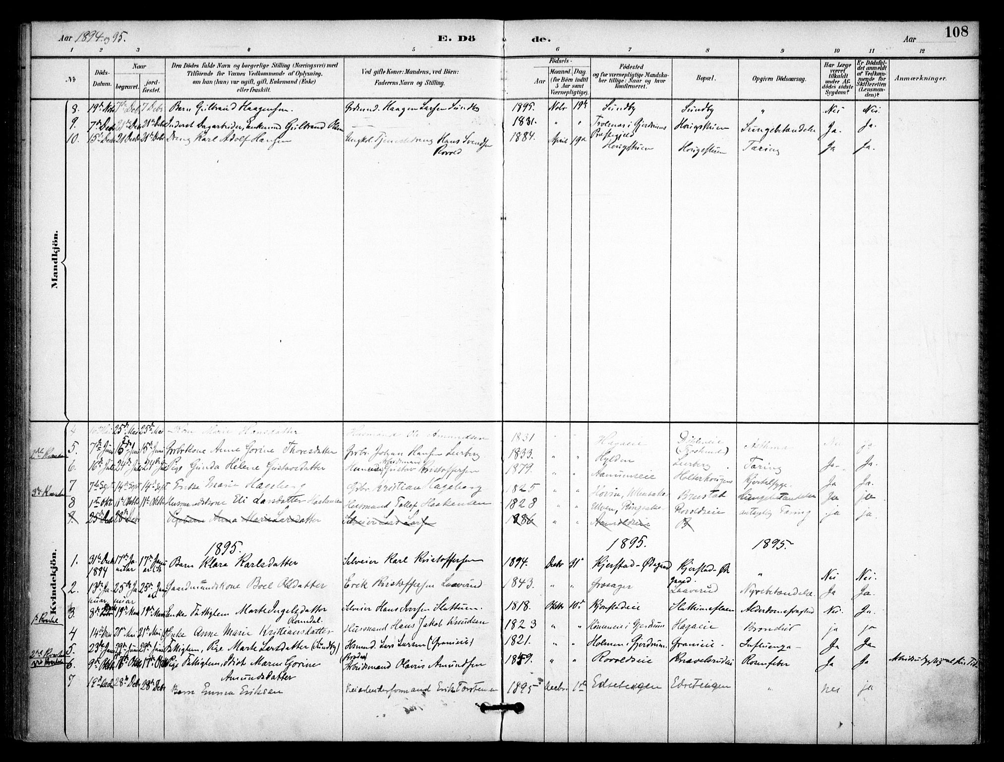 Nannestad prestekontor Kirkebøker, AV/SAO-A-10414a/F/Fb/L0002: Parish register (official) no. II 2, 1891-1909, p. 108