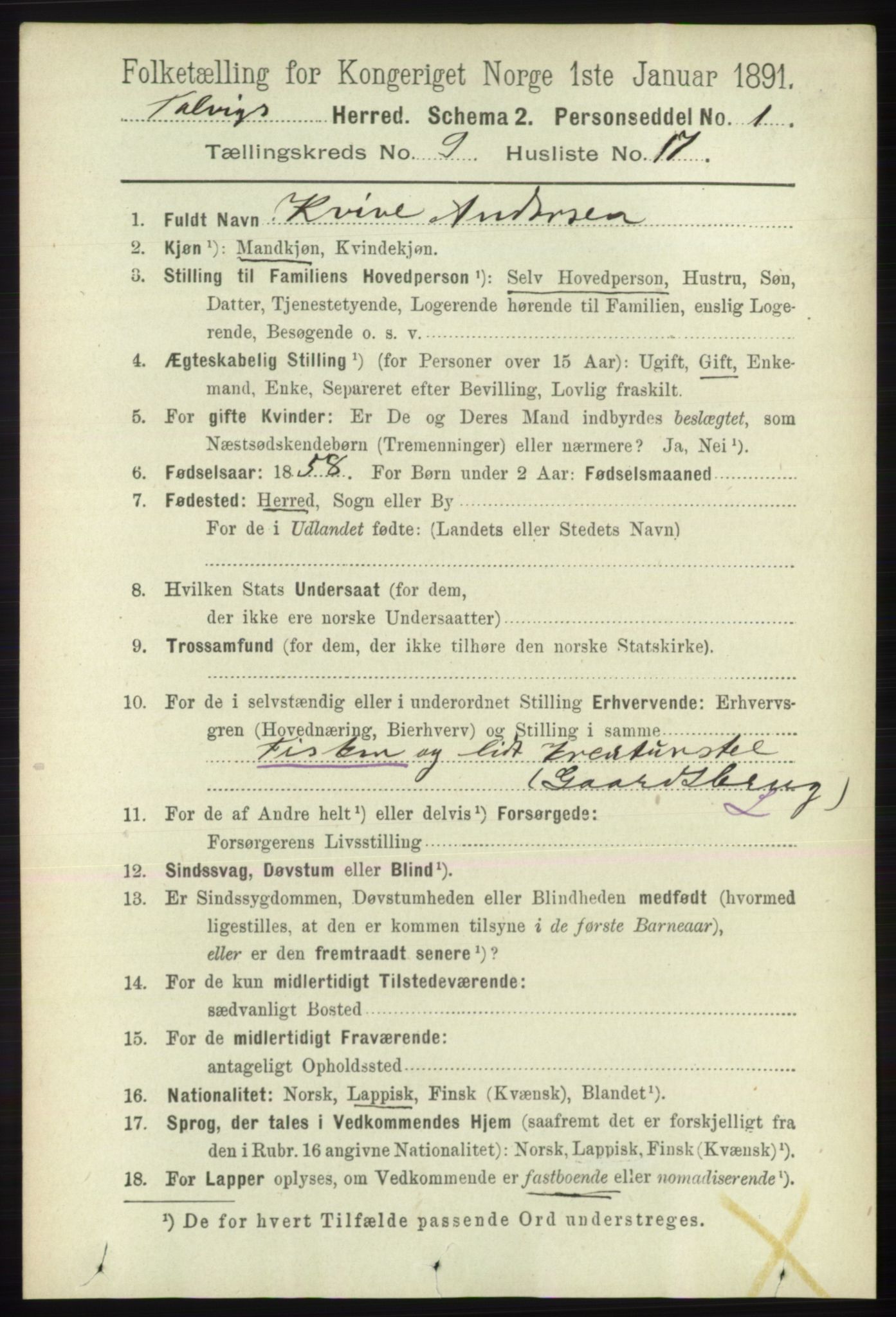 RA, 1891 census for 2013 Talvik, 1891, p. 2255