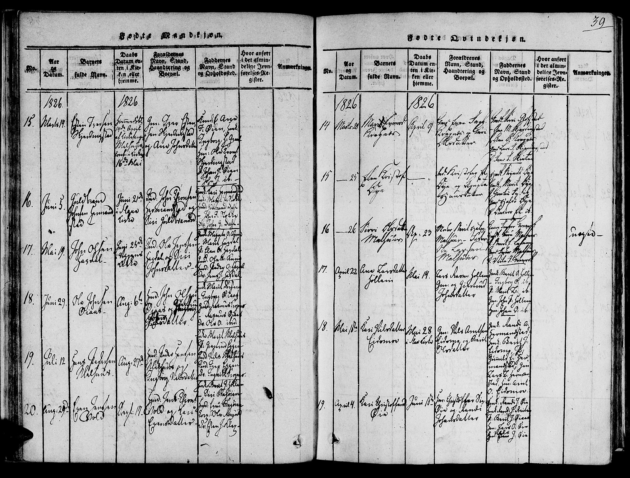 Ministerialprotokoller, klokkerbøker og fødselsregistre - Sør-Trøndelag, AV/SAT-A-1456/691/L1065: Parish register (official) no. 691A03 /1, 1816-1826, p. 39