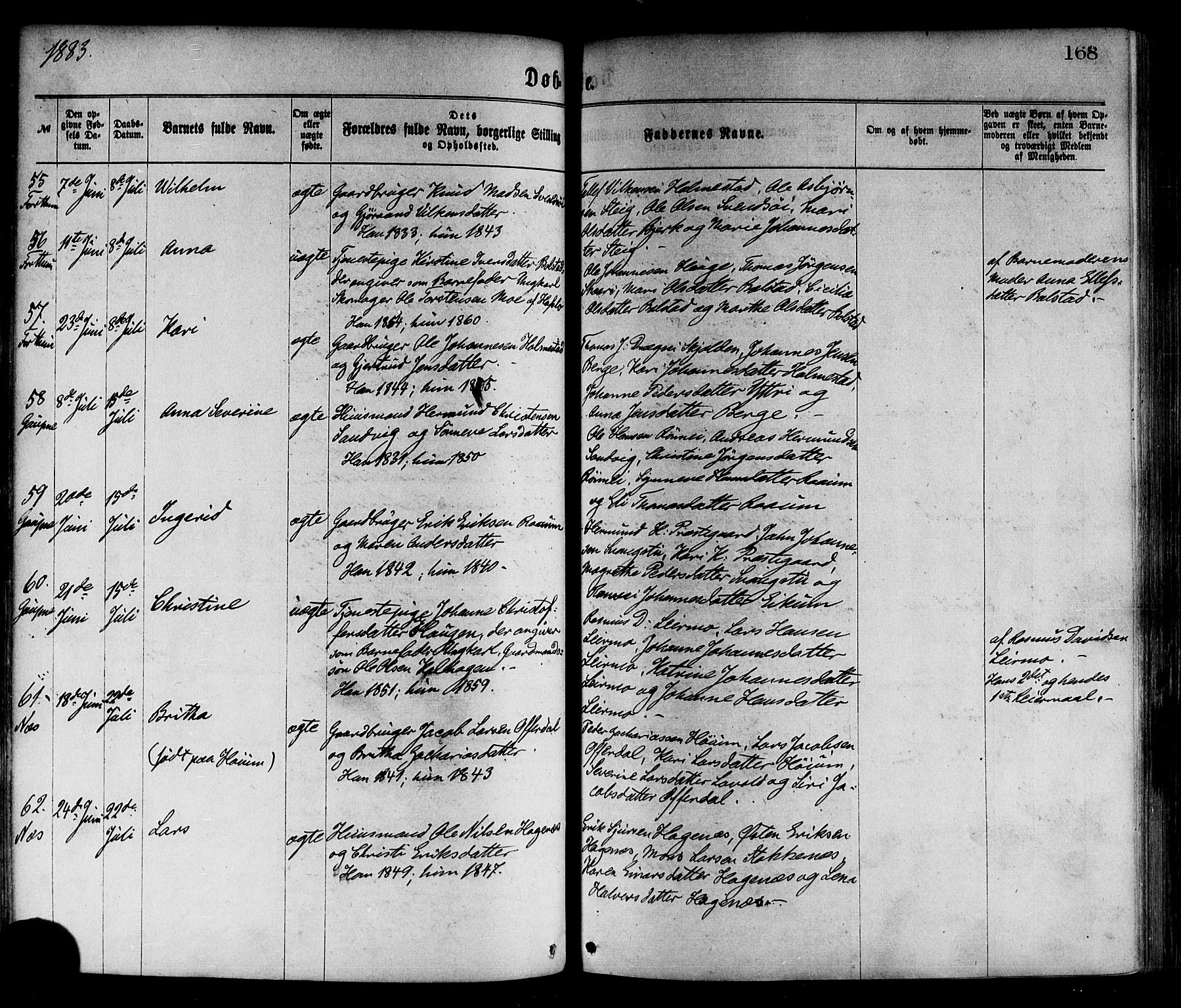 Luster sokneprestembete, AV/SAB-A-81101/H/Haa/Haaa/L0010: Parish register (official) no. A 10, 1871-1886, p. 168