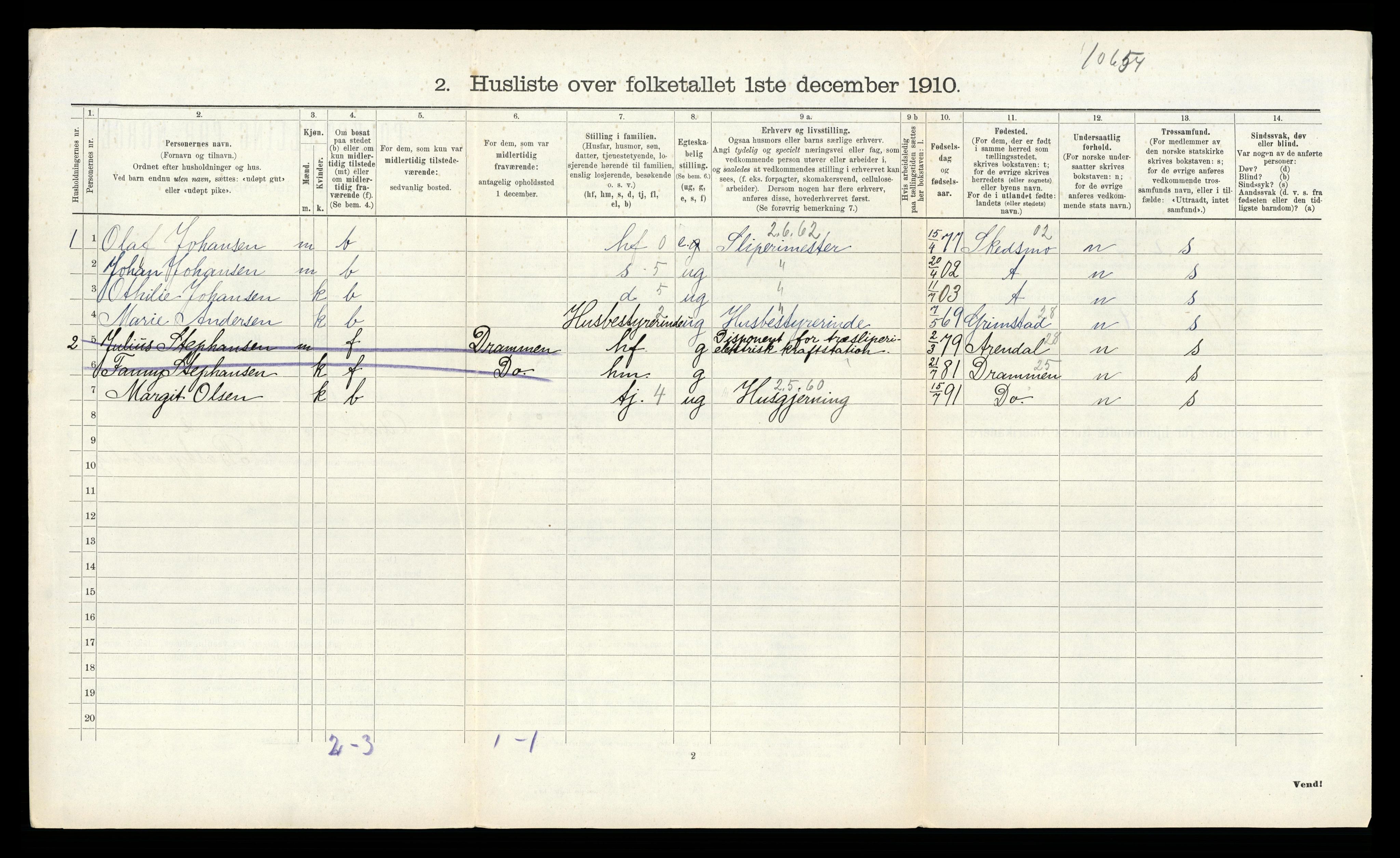 RA, 1910 census for Sande, 1910, p. 1094