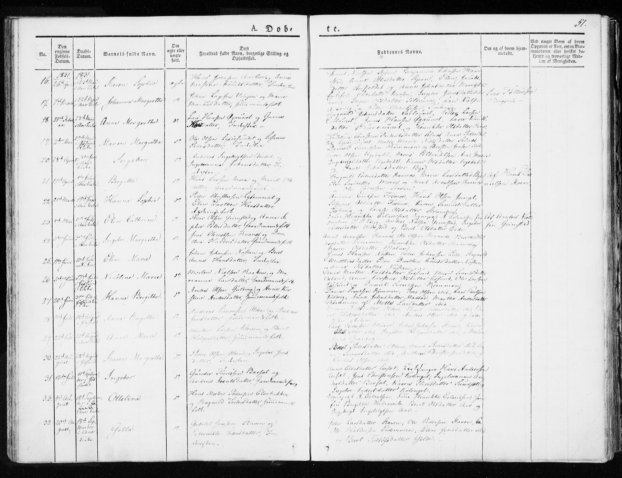 Ministerialprotokoller, klokkerbøker og fødselsregistre - Sør-Trøndelag, SAT/A-1456/655/L0676: Parish register (official) no. 655A05, 1830-1847, p. 51