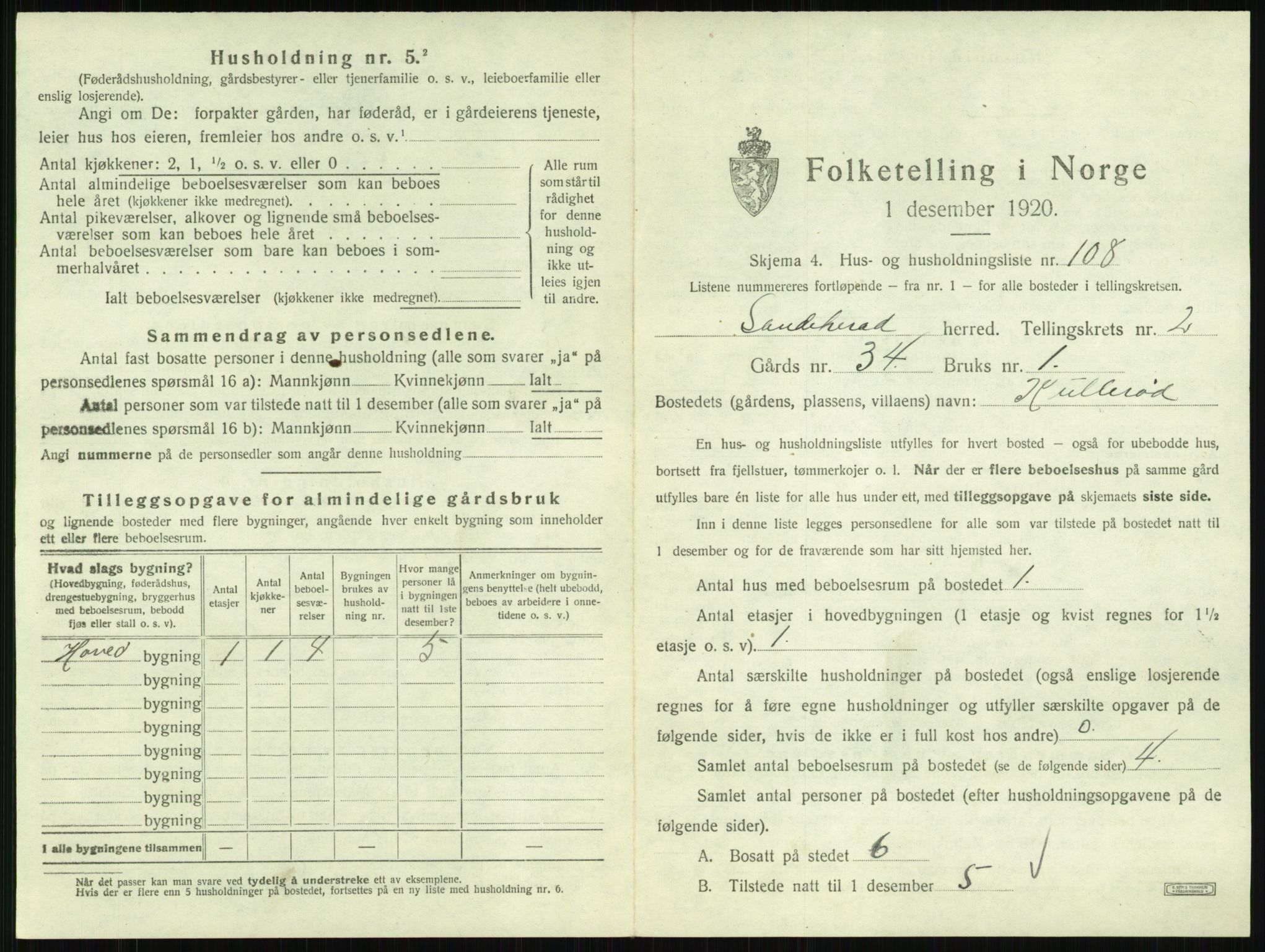 SAKO, 1920 census for Sandeherred, 1920, p. 364