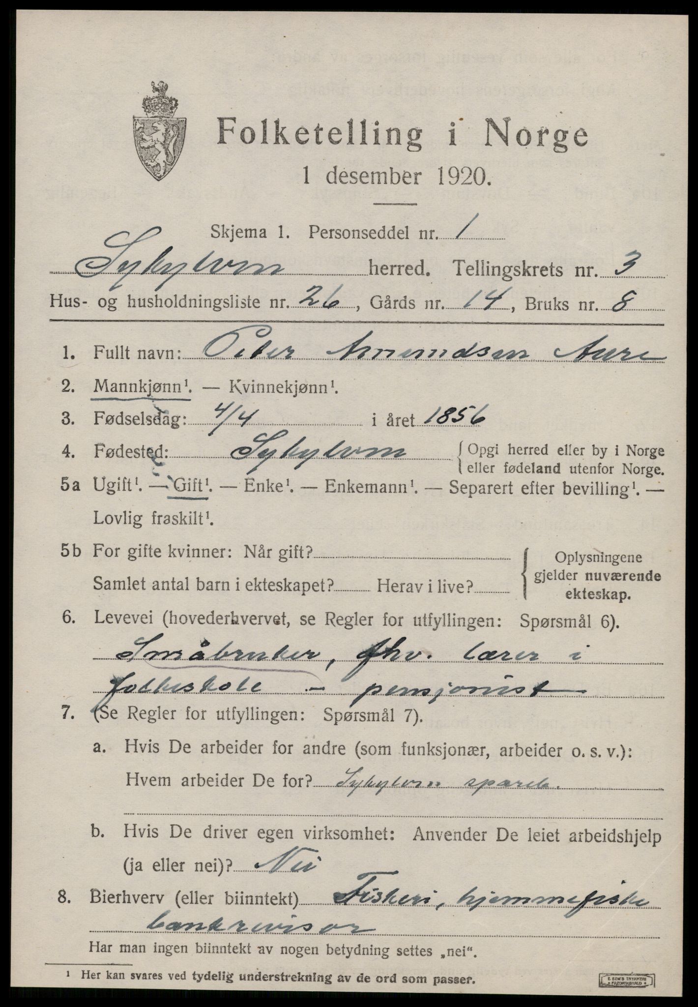 SAT, 1920 census for Sykkylven, 1920, p. 2461