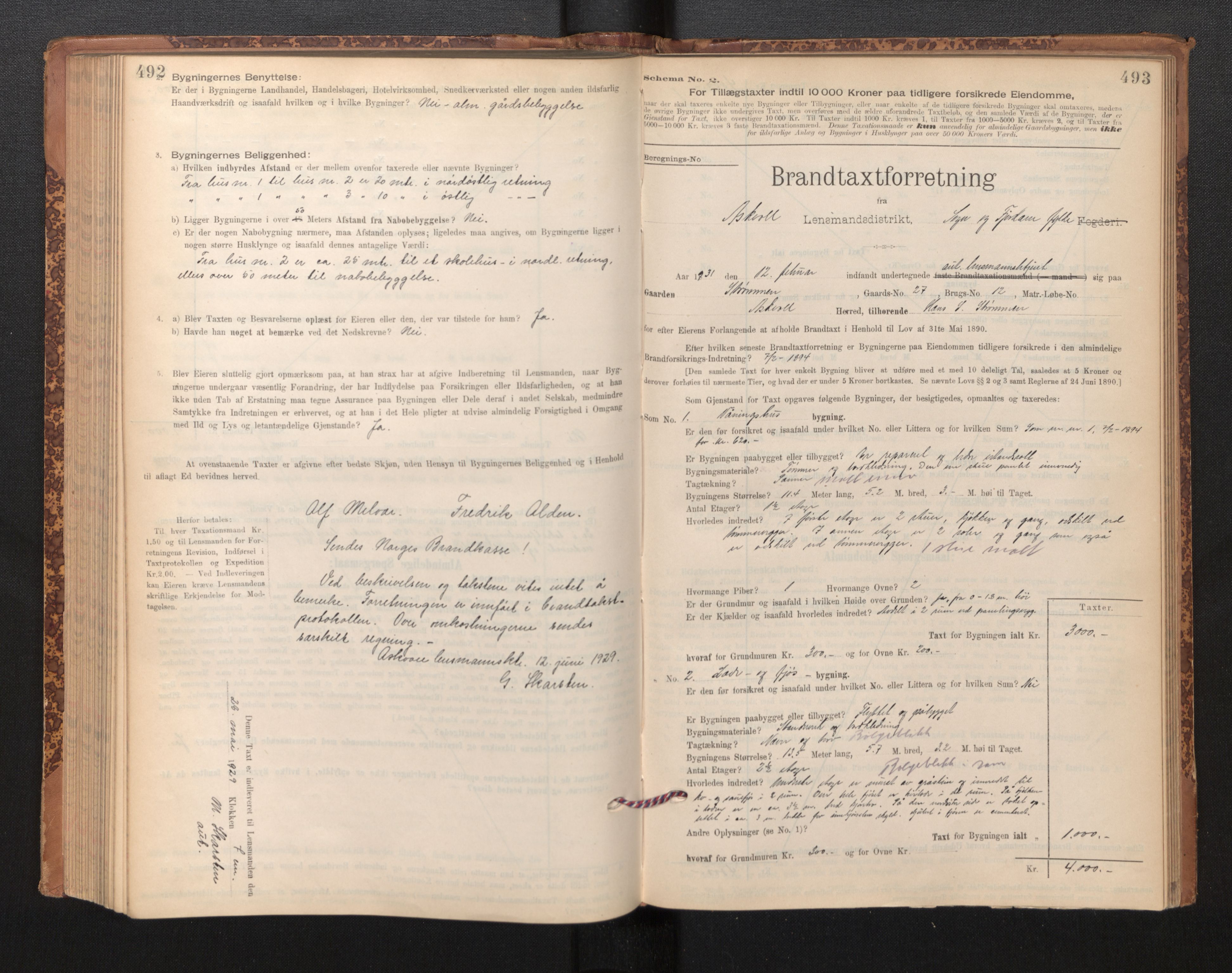Lensmannen i Askvoll, SAB/A-26301/0012/L0004: Branntakstprotokoll, skjematakst og liste over branntakstmenn, 1895-1932, p. 492-493
