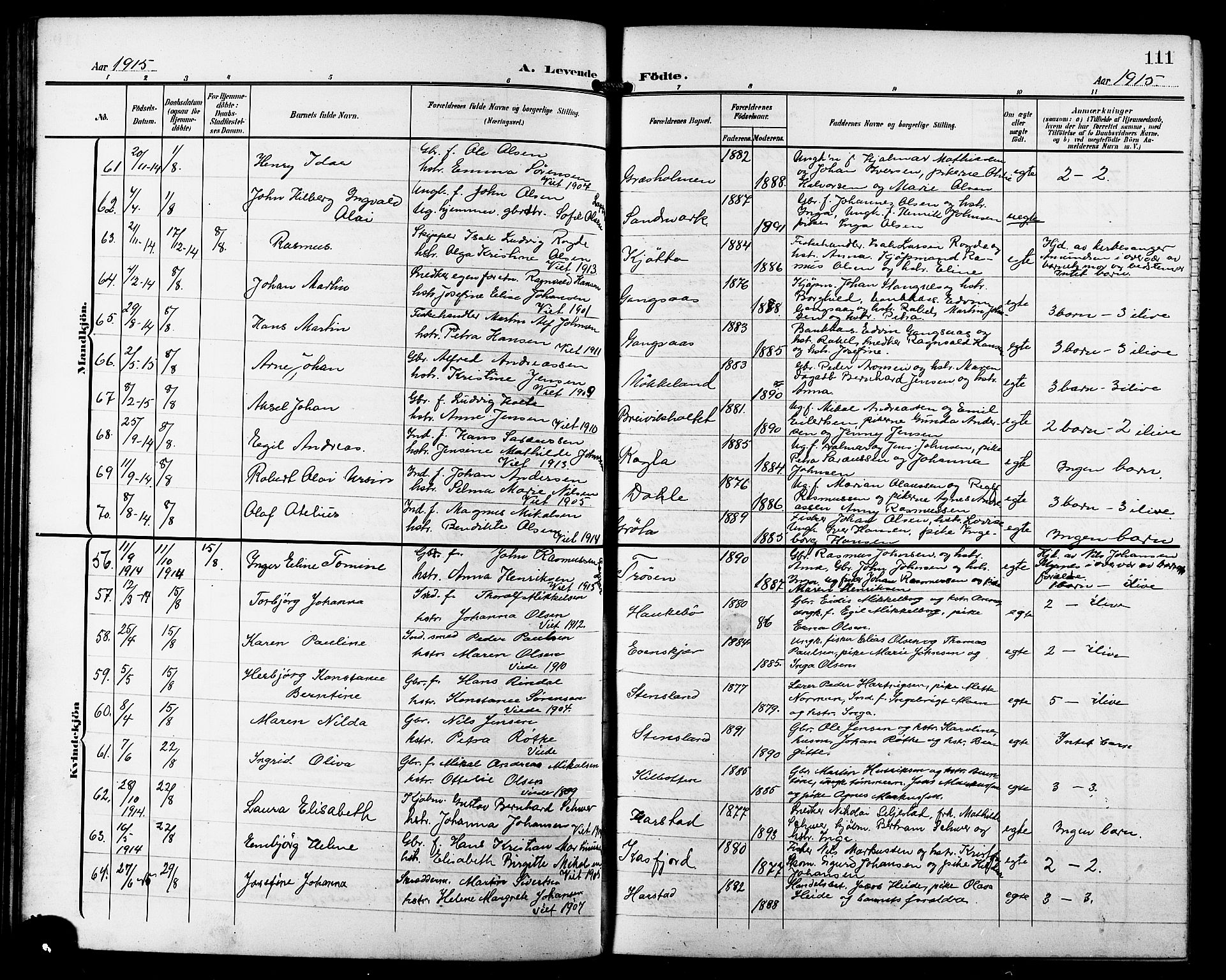Trondenes sokneprestkontor, AV/SATØ-S-1319/H/Hb/L0012klokker: Parish register (copy) no. 12, 1907-1916, p. 111
