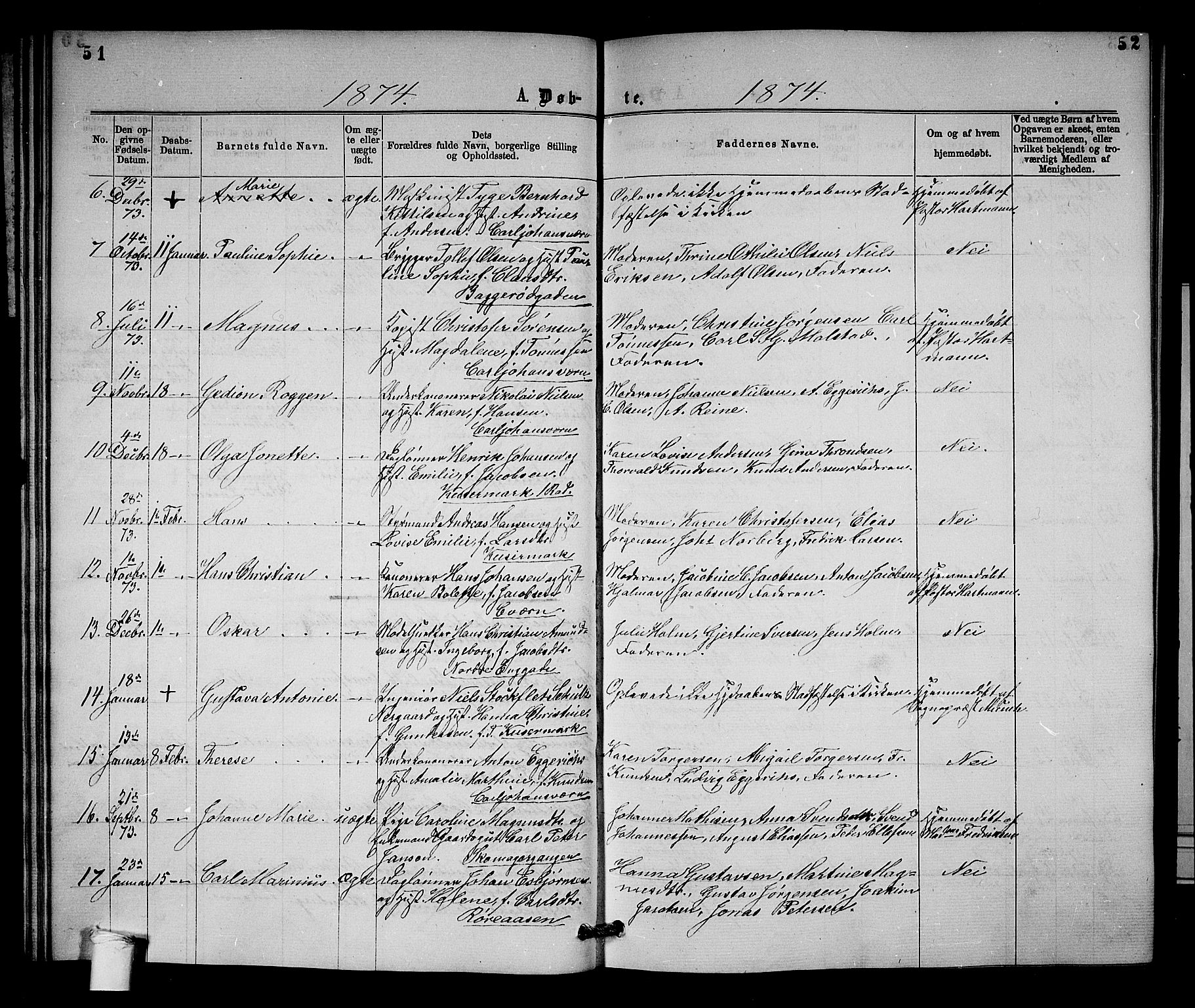 Horten kirkebøker, AV/SAKO-A-348/G/Ga/L0003: Parish register (copy) no. 3, 1872-1877, p. 51-52