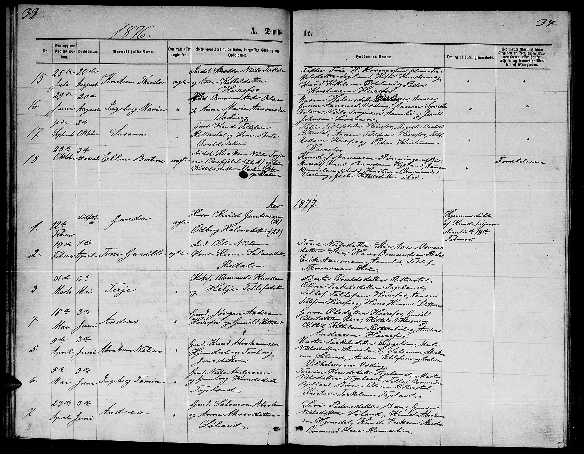 Herefoss sokneprestkontor, SAK/1111-0019/F/Fb/Fba/L0002: Parish register (copy) no. B 2, 1868-1886, p. 33-34