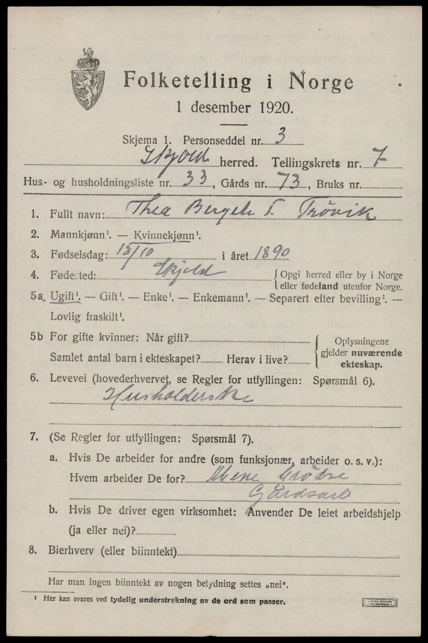 SAST, 1920 census for Skjold, 1920, p. 4178