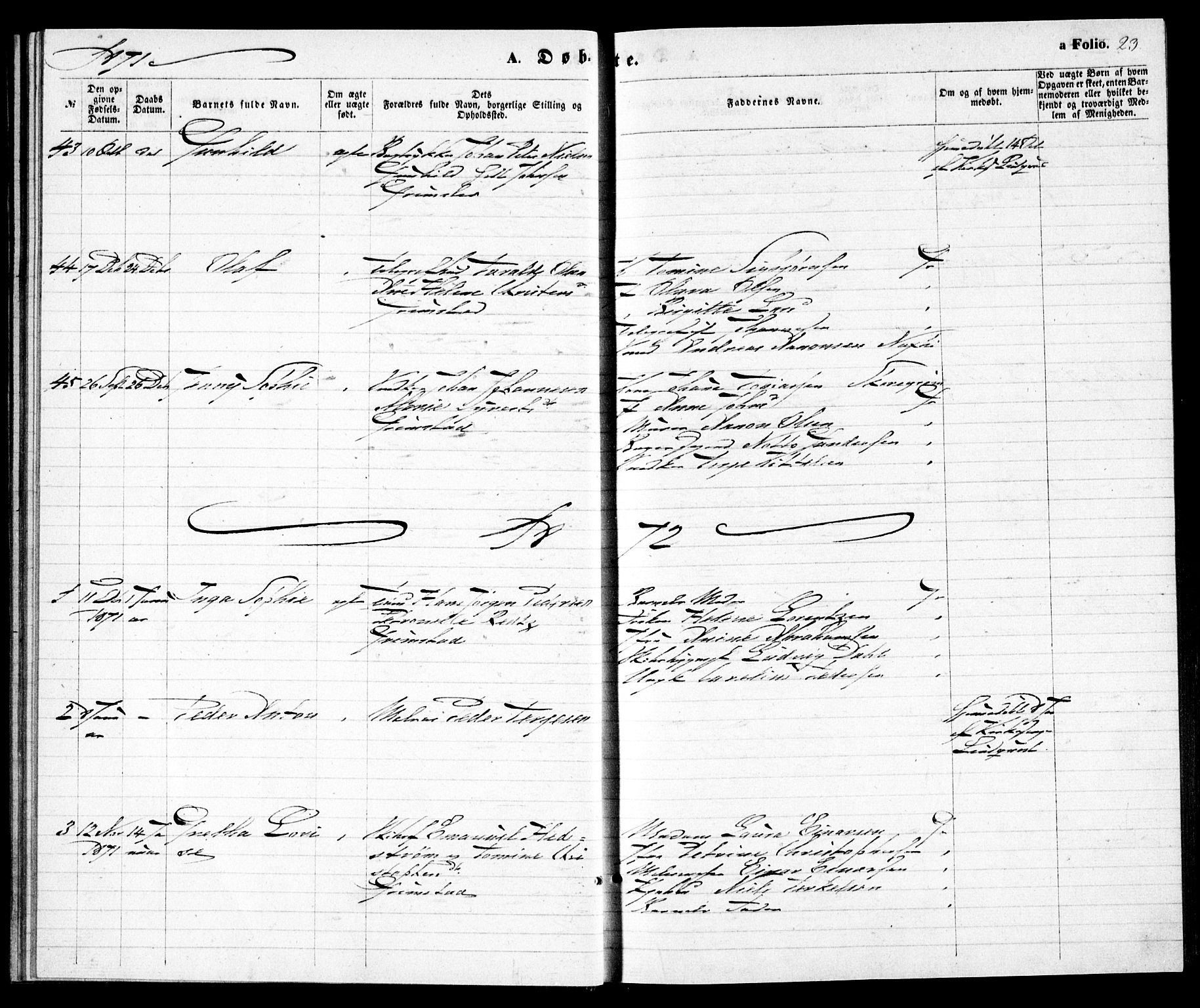 Grimstad sokneprestkontor, SAK/1111-0017/F/Fa/L0002: Parish register (official) no. A 1, 1869-1881, p. 23
