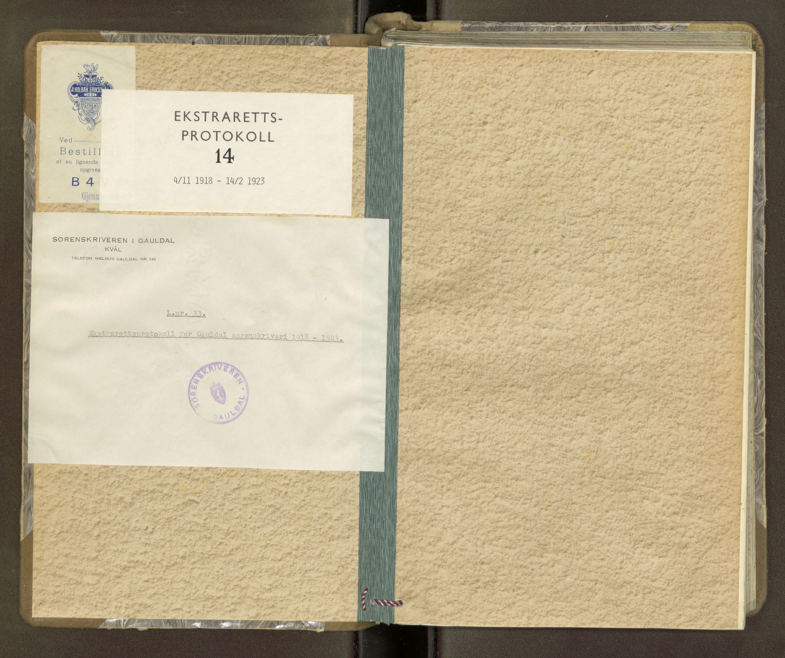 Gauldal sorenskriveri, SAT/A-0014/1/1/1B/L0014: Ekstrarettsprotokoller, 1918-1923