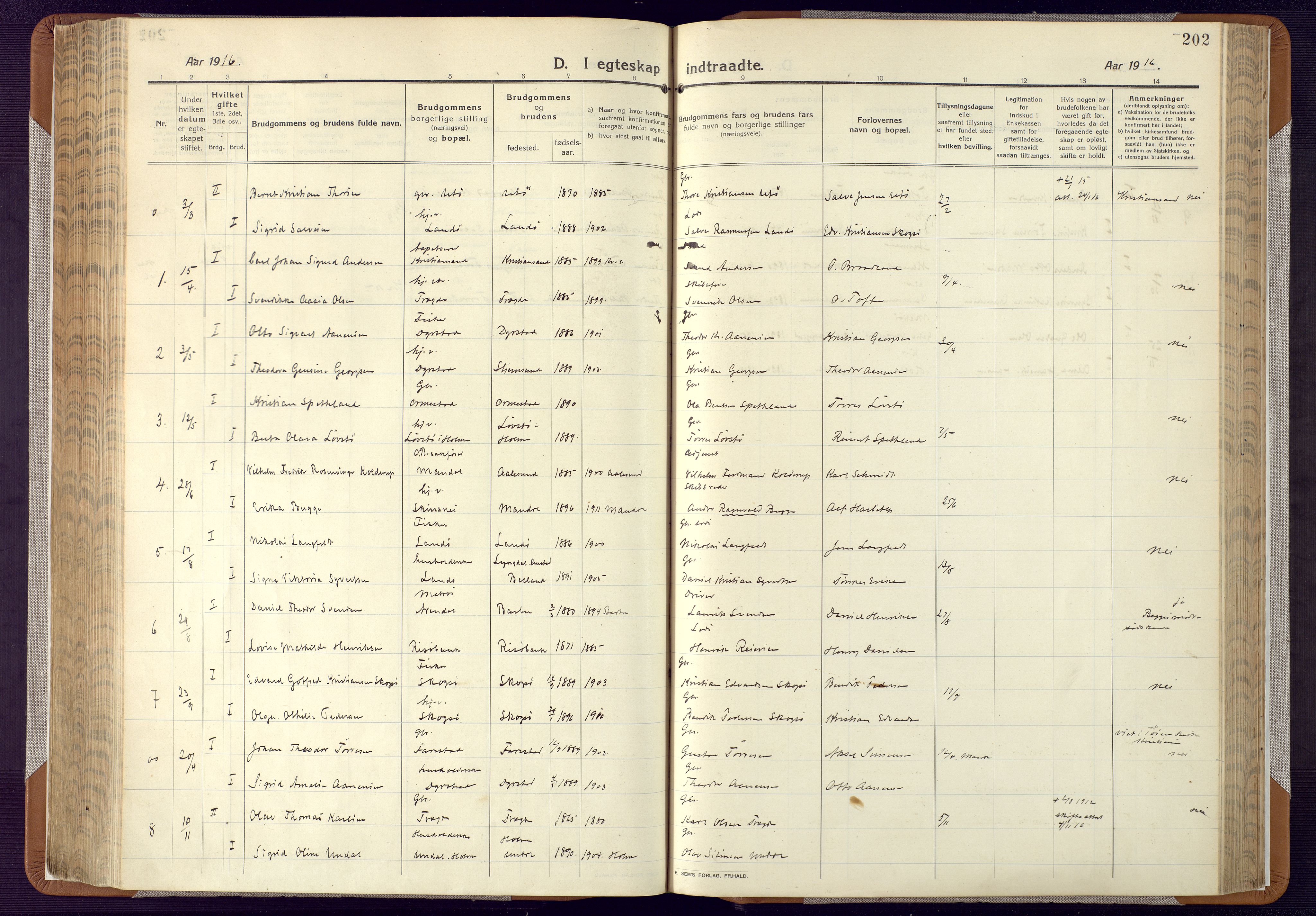 Mandal sokneprestkontor, AV/SAK-1111-0030/F/Fa/Faa/L0022: Parish register (official) no. A 22, 1913-1925, p. 202