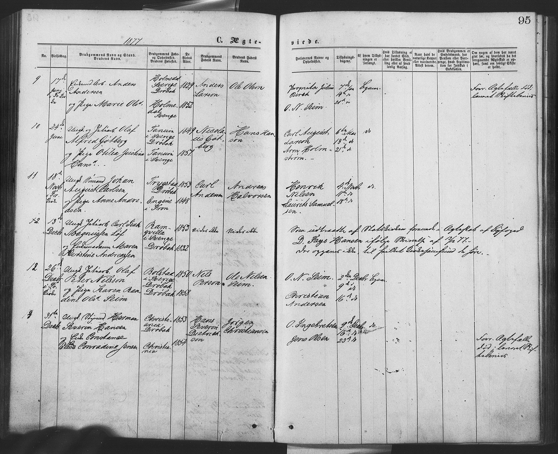 Drøbak prestekontor Kirkebøker, AV/SAO-A-10142a/F/Fa/L0003: Parish register (official) no. I 3, 1871-1877, p. 95